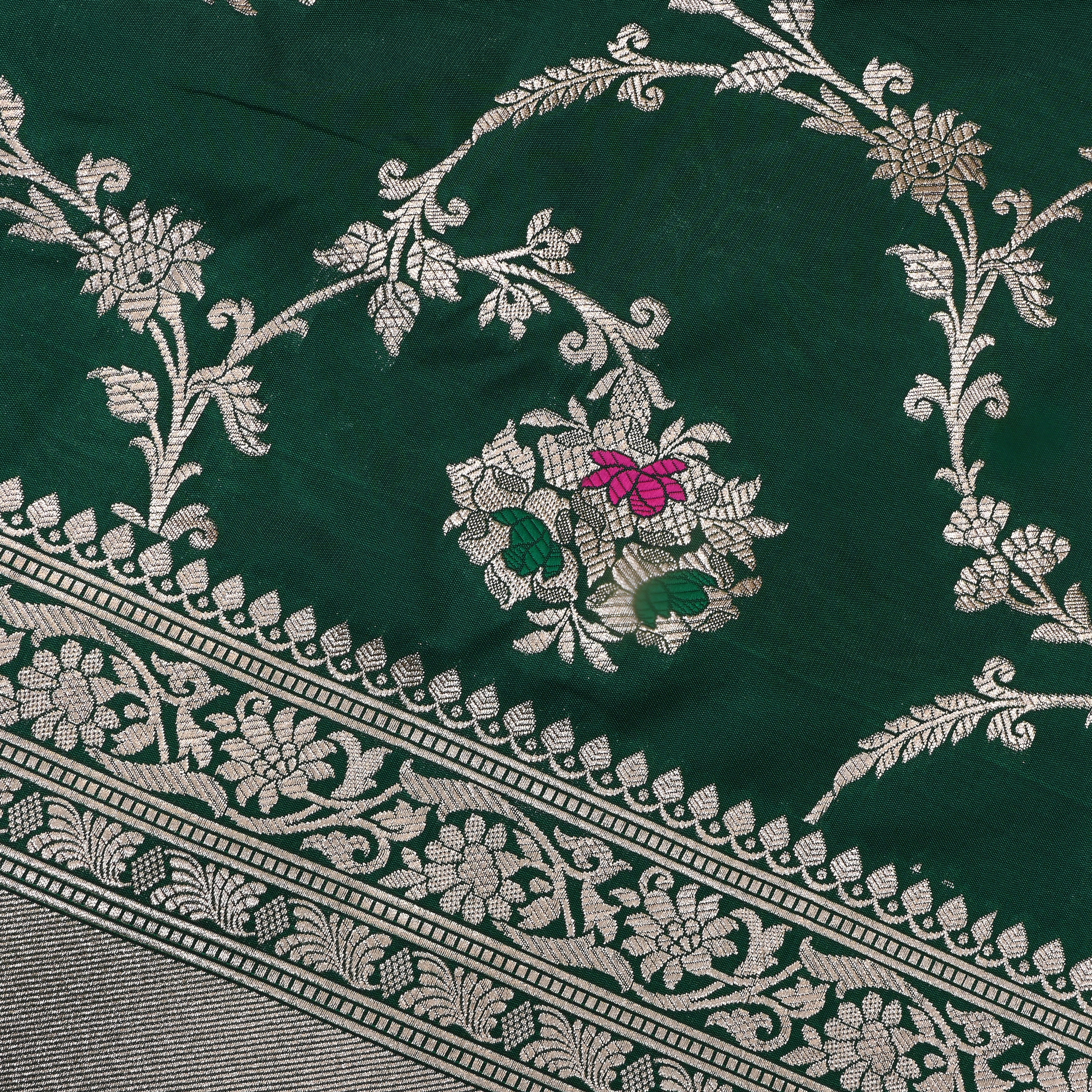 Bottle Green Jamawar Silk Fabric