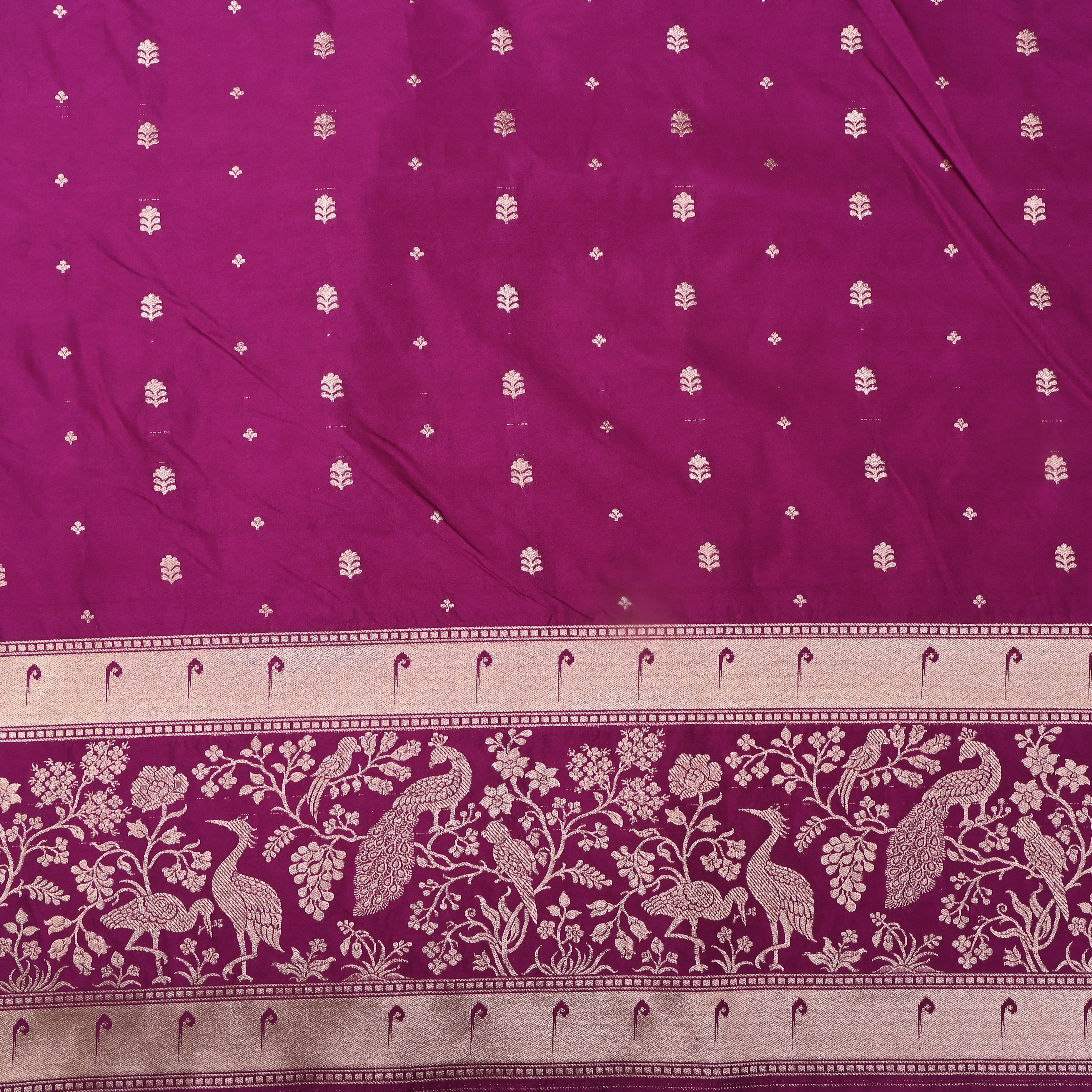 Purple Floral Butti Jamawar Silk Fabric