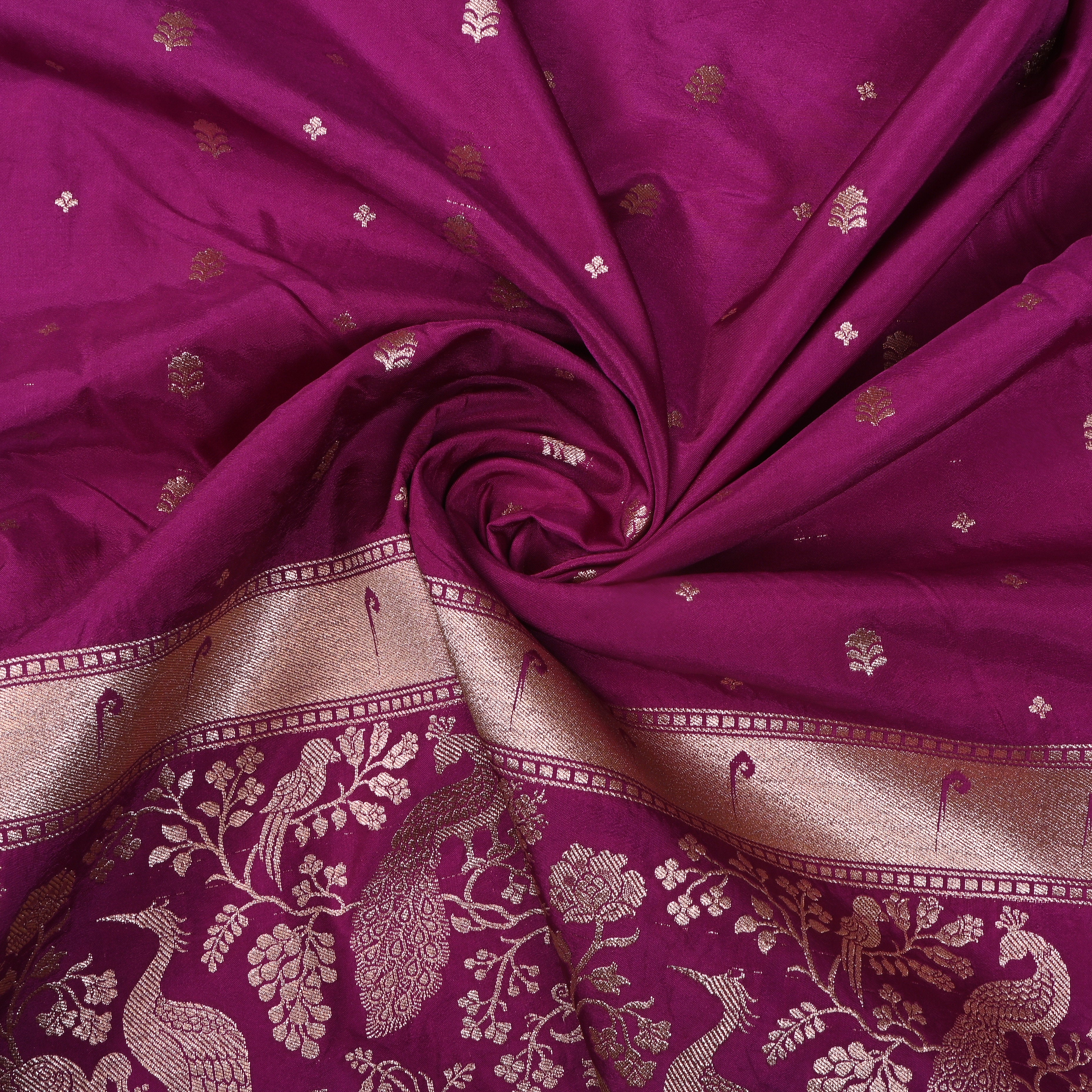 Purple Floral Butti Jamawar Silk Fabric