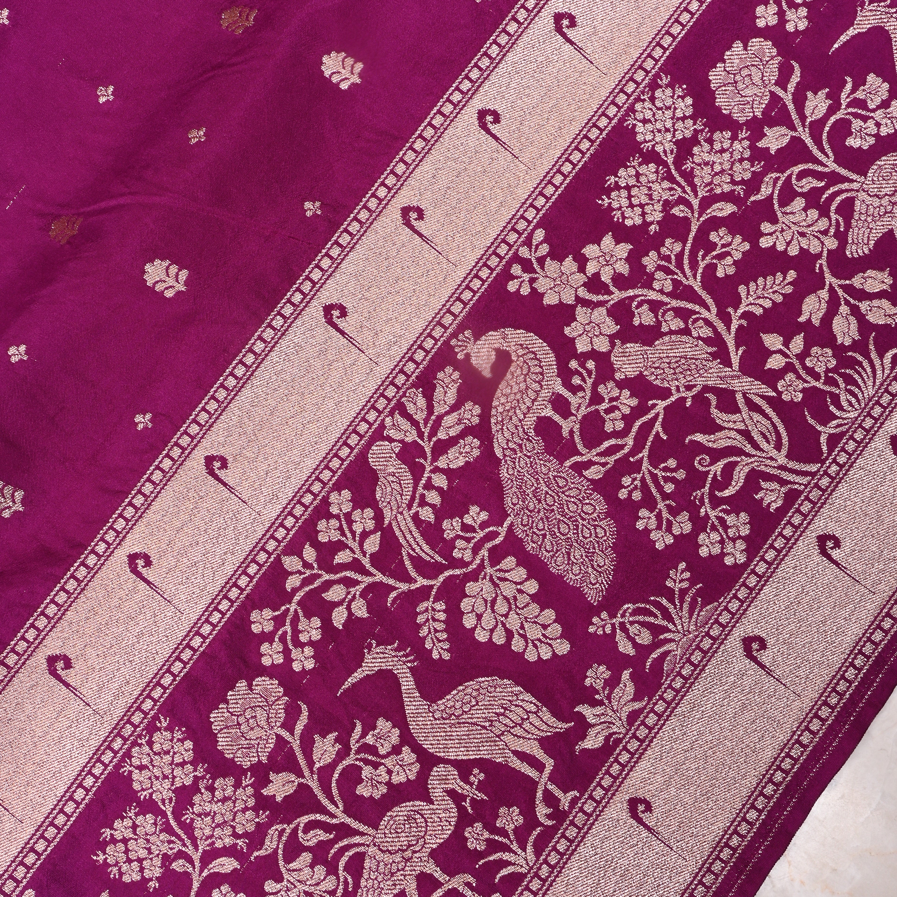 Purple Floral Butti Jamawar Silk Fabric
