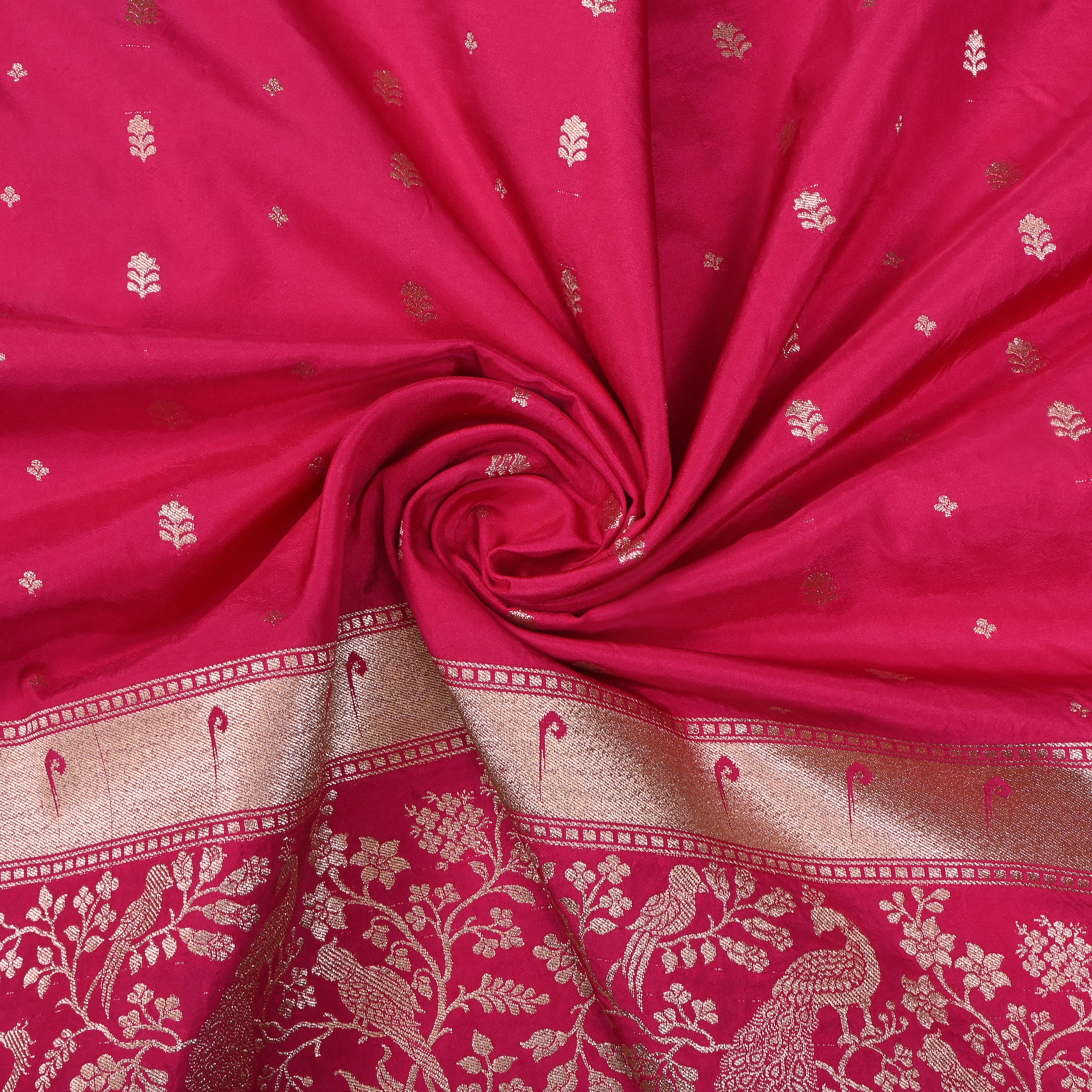 Pink Floral Butti Jamawar Silk Fabric