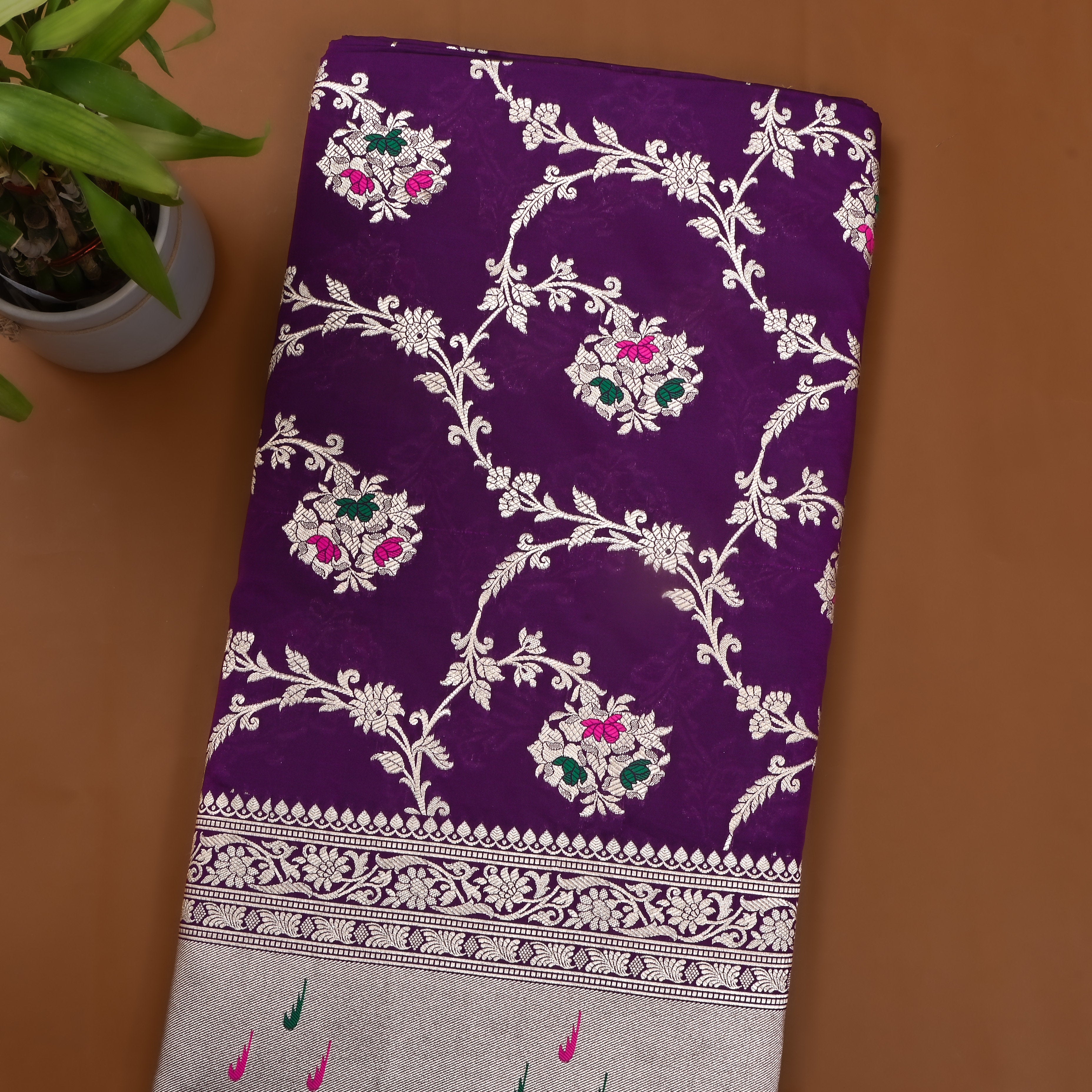 Deep Purple Jamawar Silk Fabric