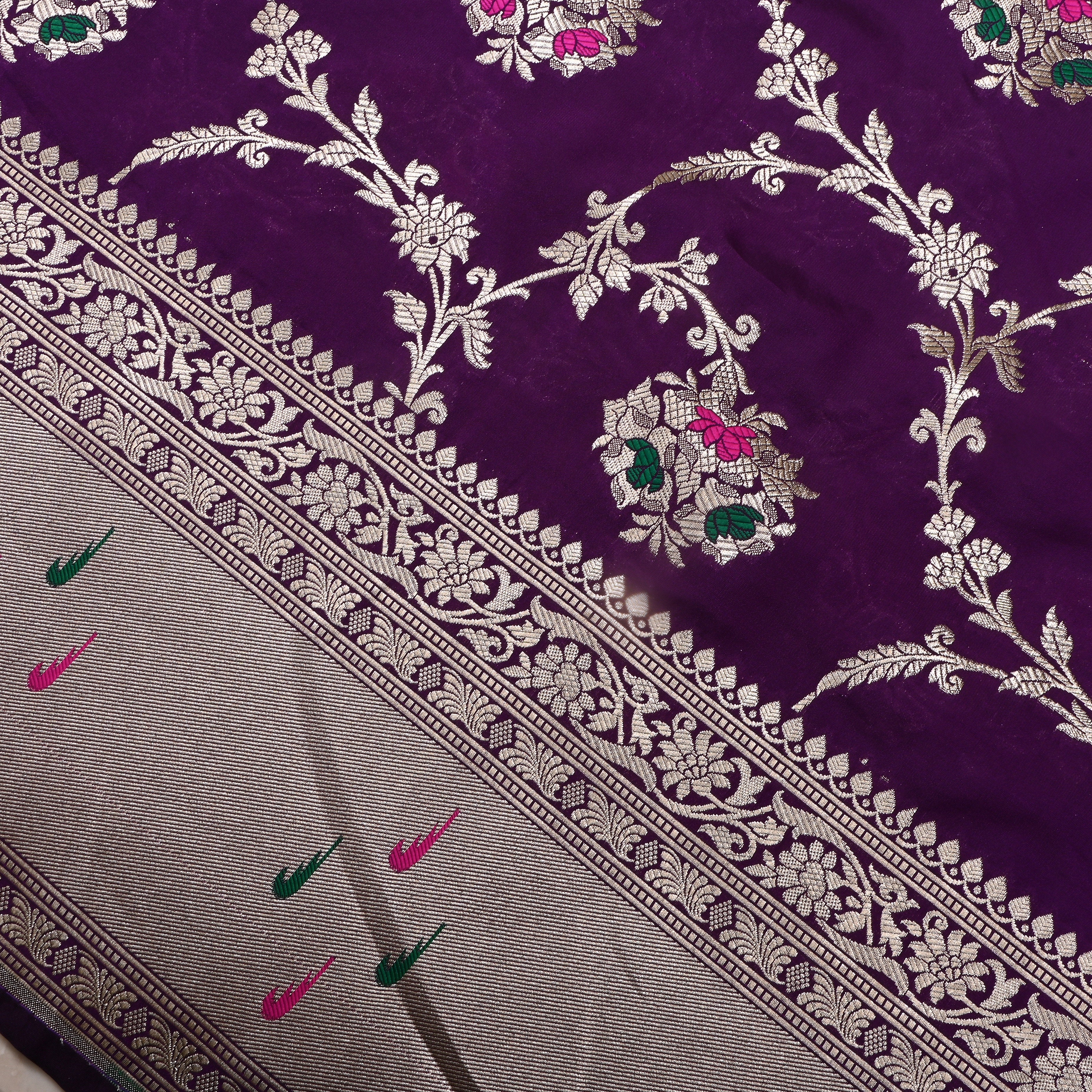 Deep Purple Jamawar Silk Fabric