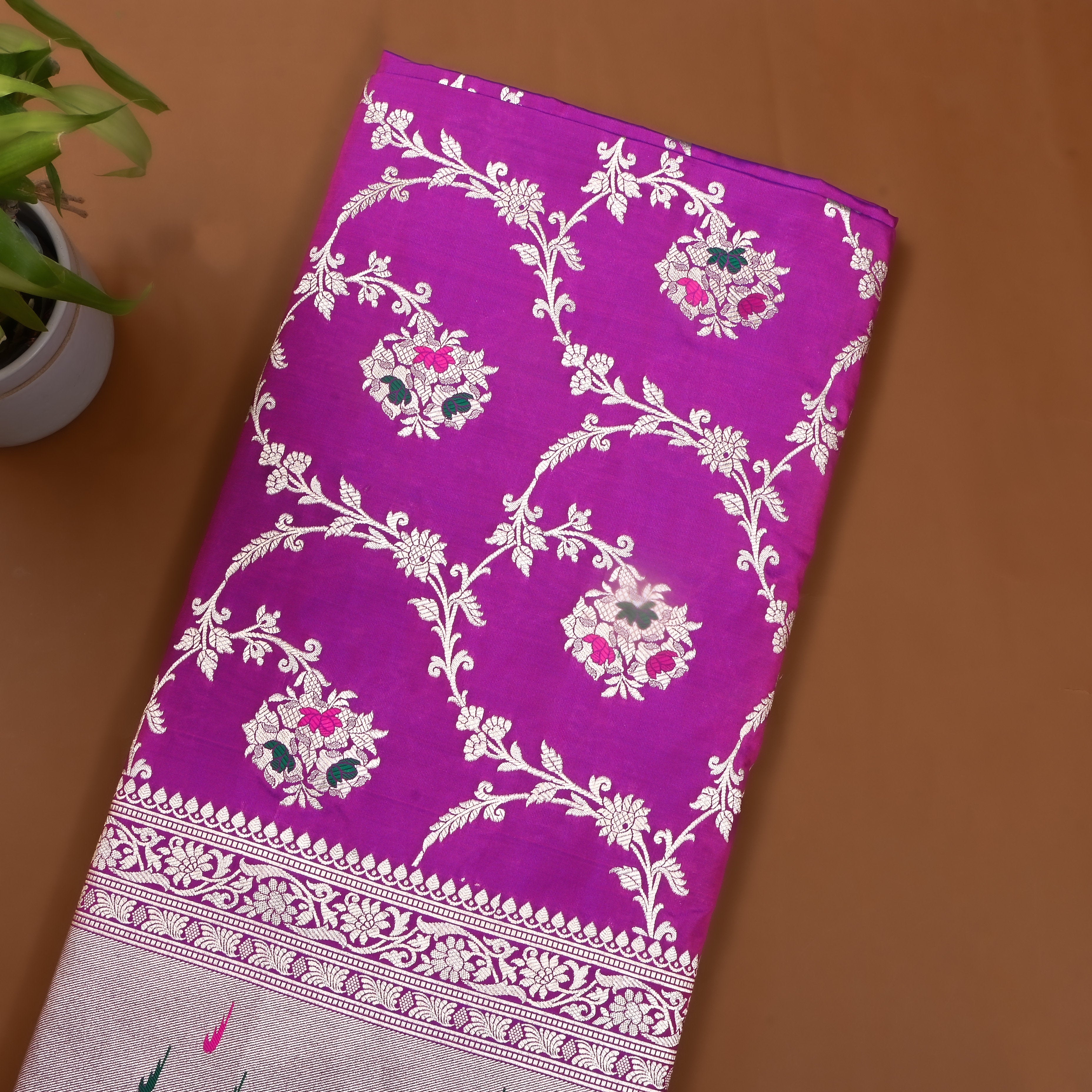 Purple Jamawar Silk Fabric