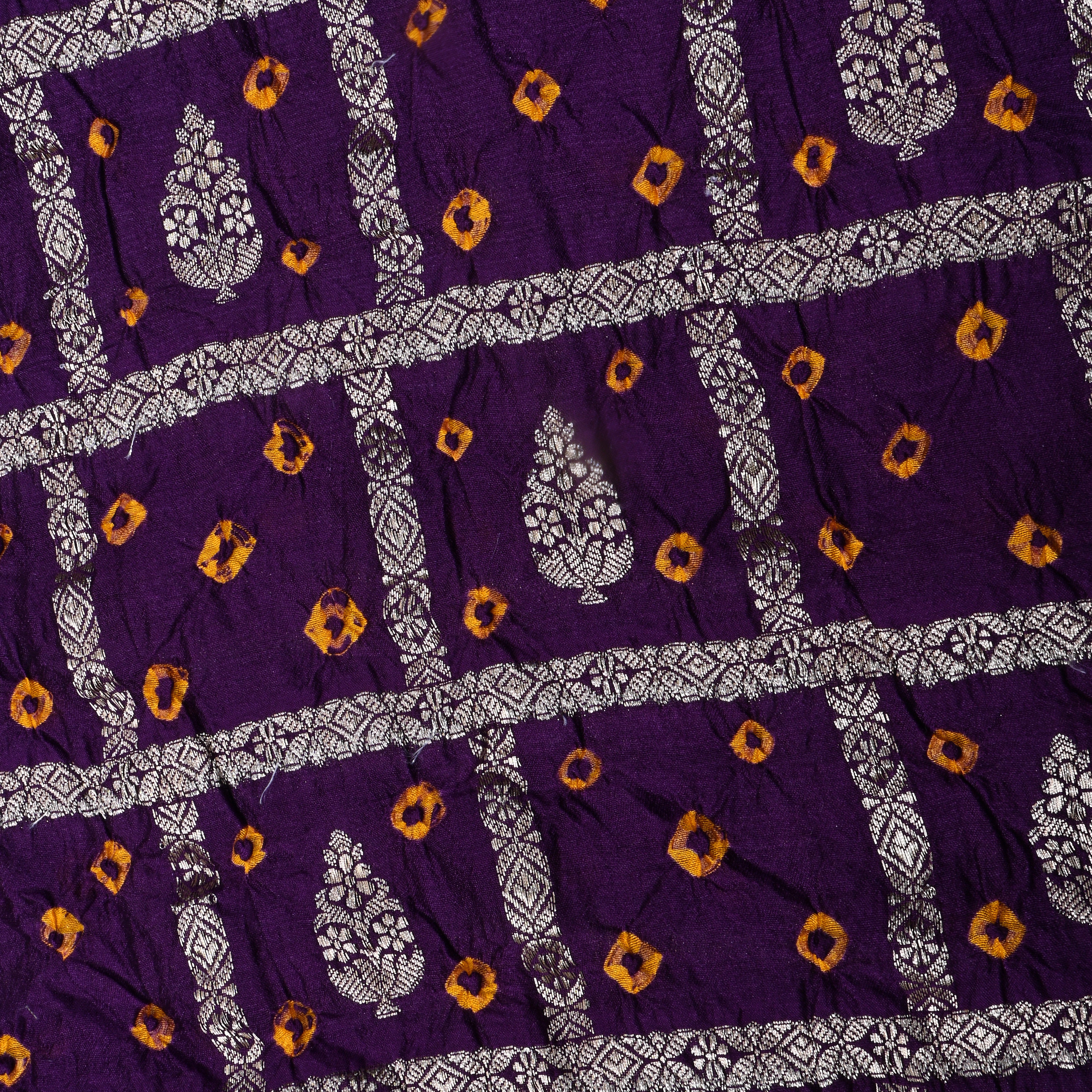 Dark Purple Bandhani Silk Zari Woven Fabric