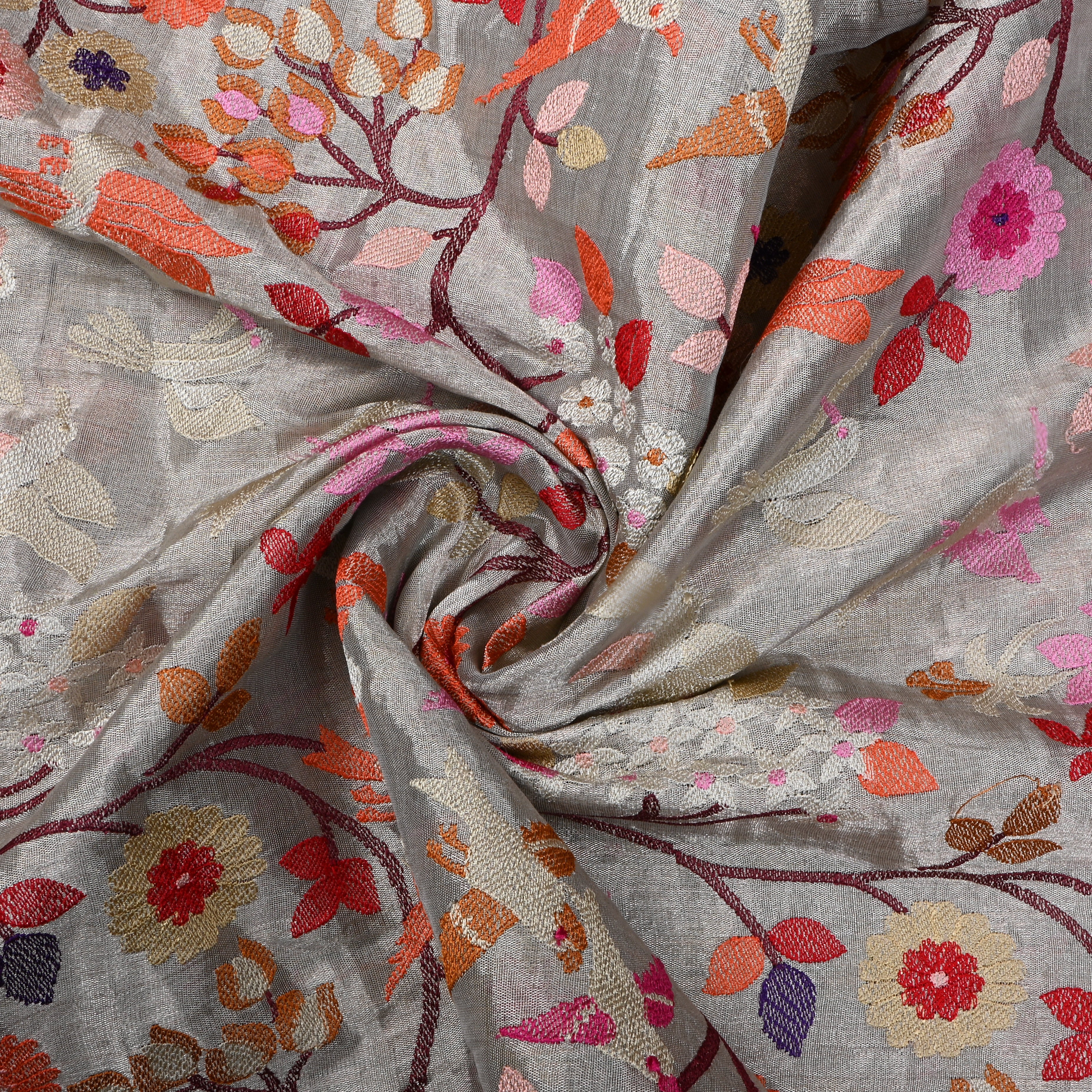 Silver Thread Embroidered Tissue Fabric