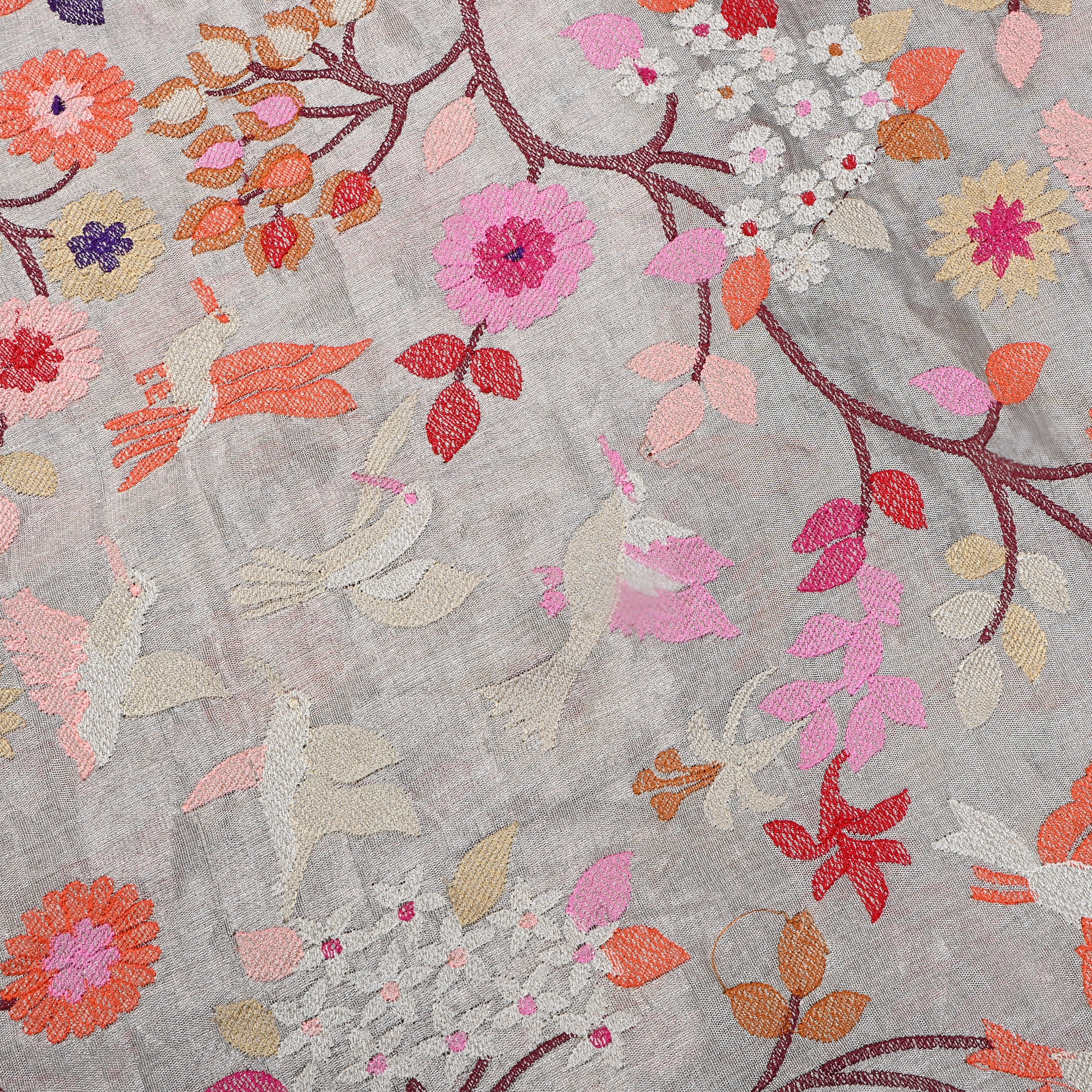 Silver Thread Embroidered Tissue Fabric