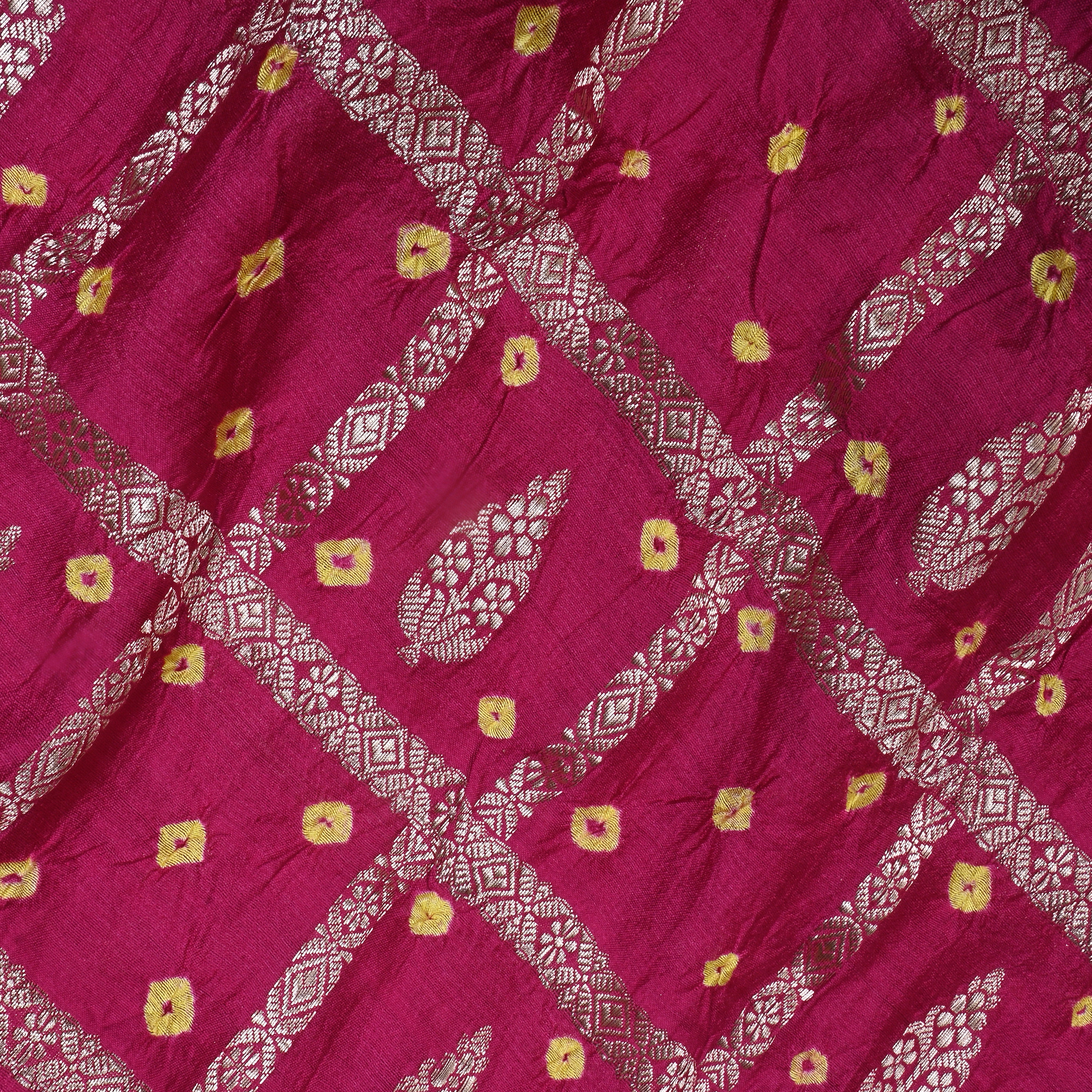 Pink Bandhani Silk Zari Woven Fabric
