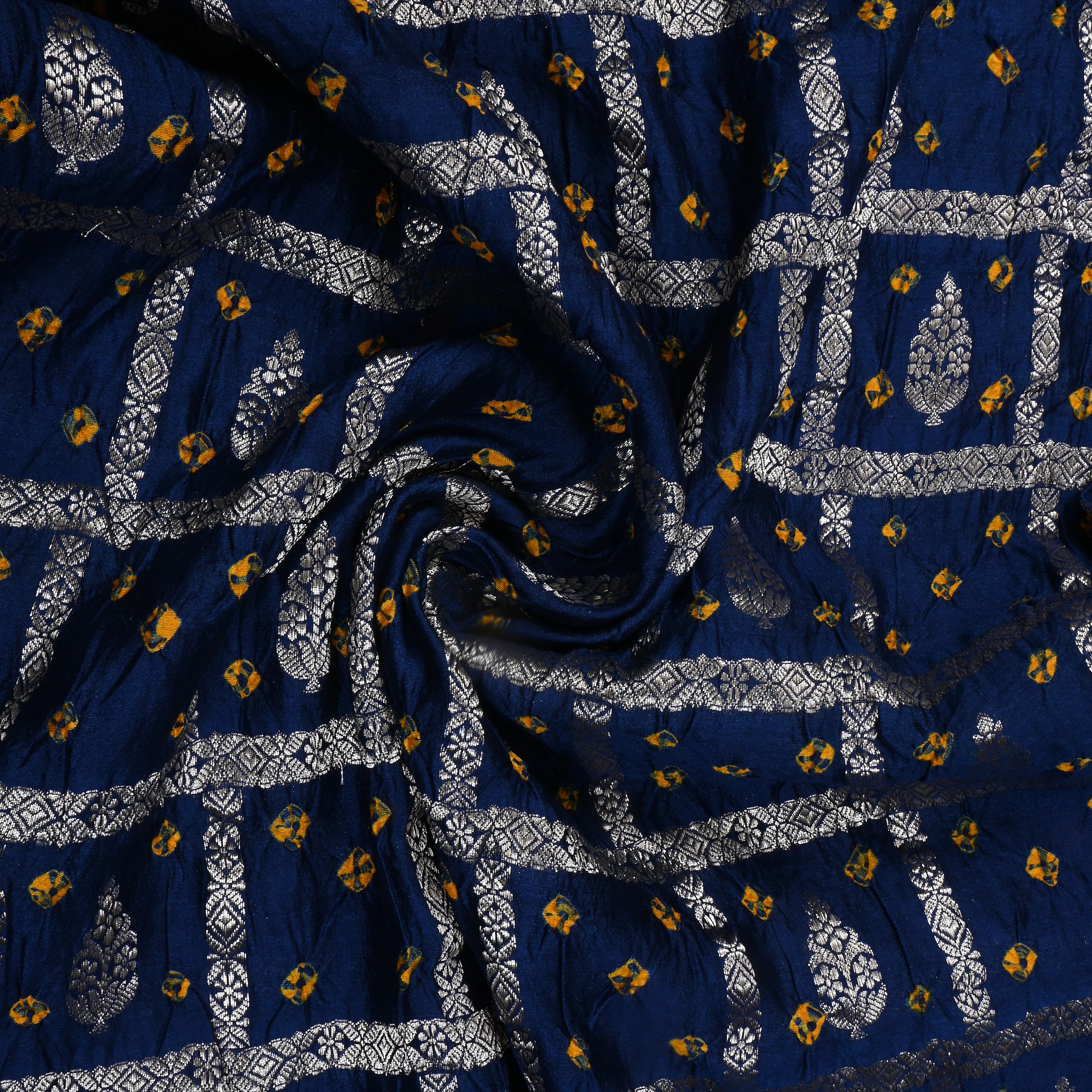 Navy Blue Bandhani Silk Zari Woven Fabric