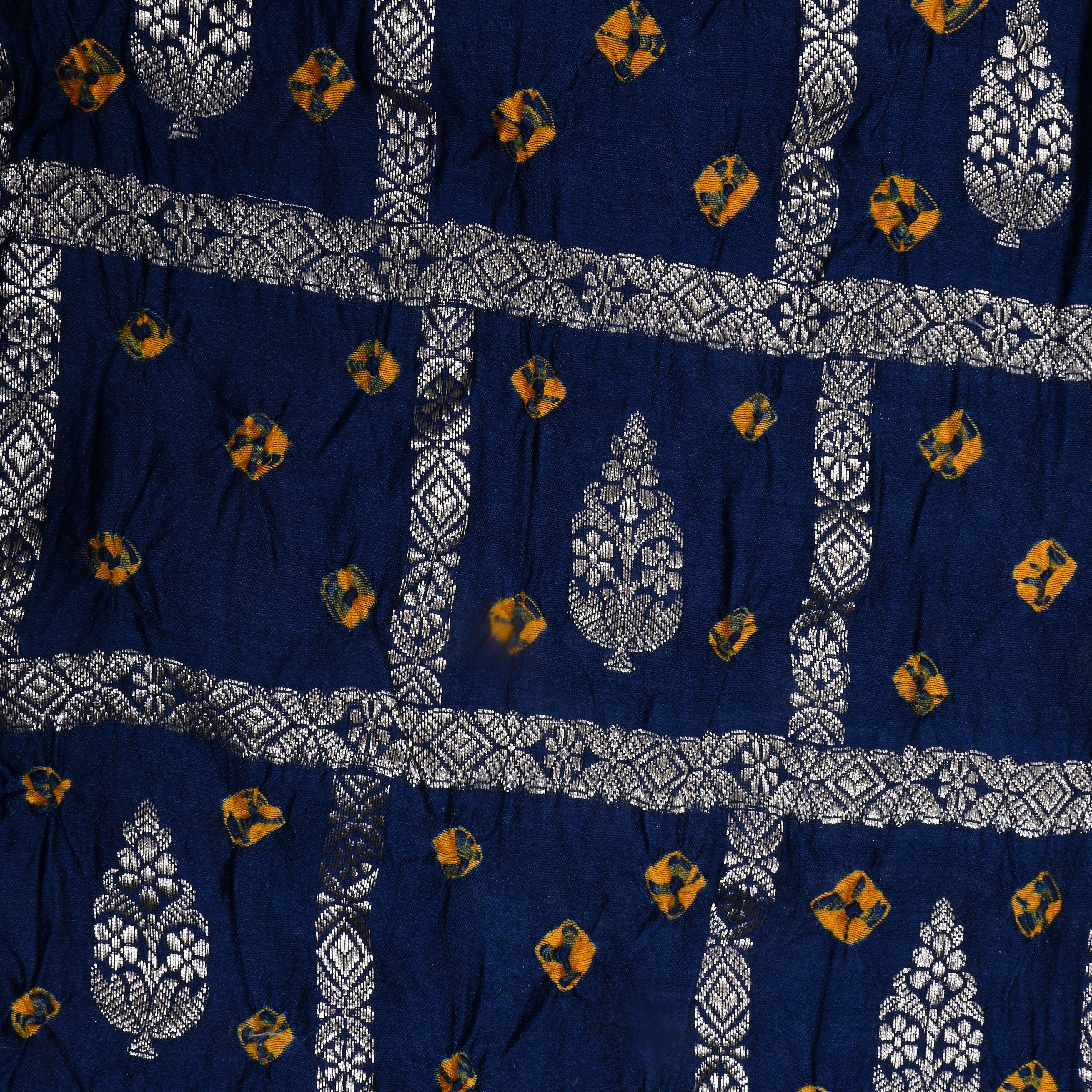 Navy Blue Bandhani Silk Zari Woven Fabric