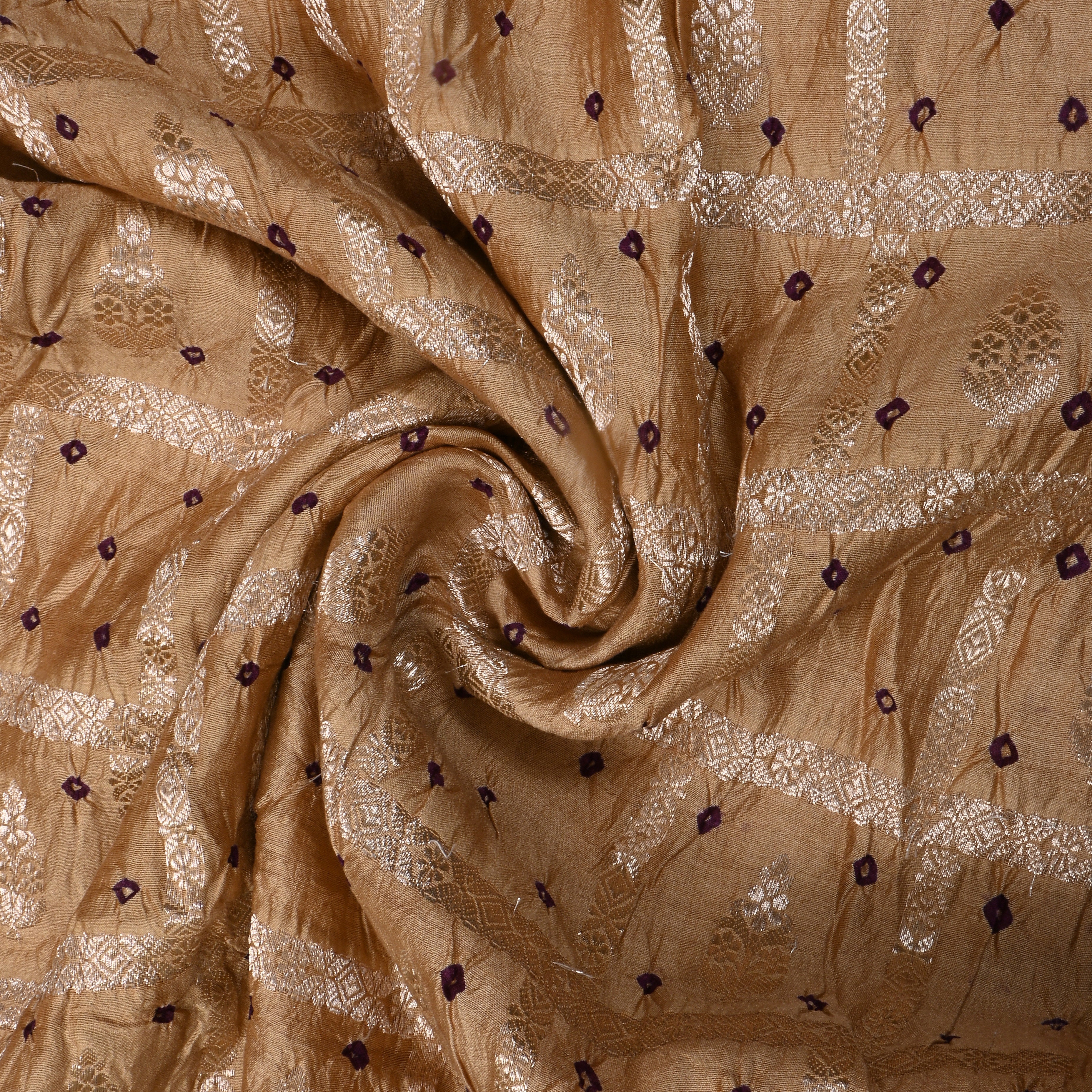 Beige Bandhani Silk Zari Woven Fabric