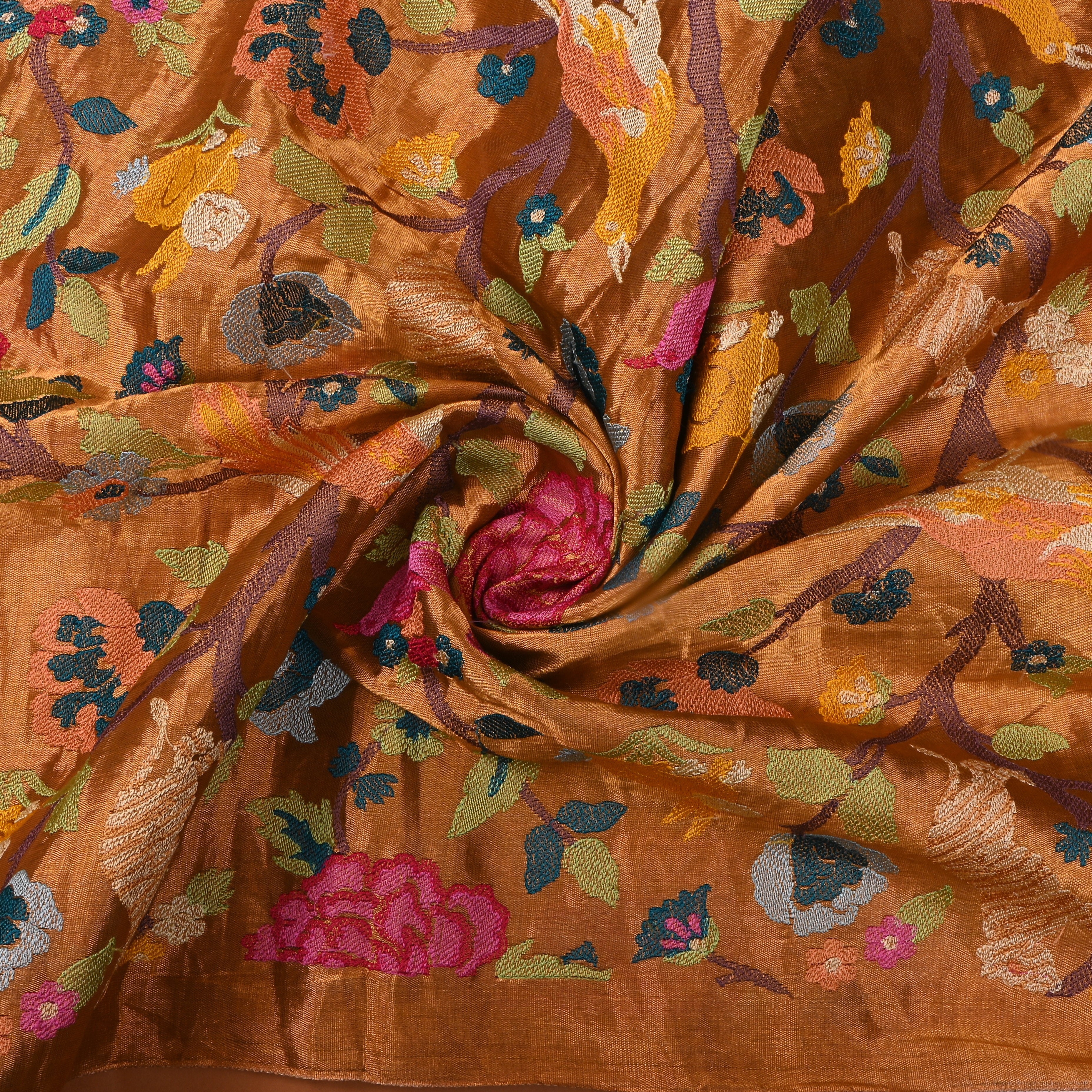 Golden Thread Embroidered Tissue Fabric