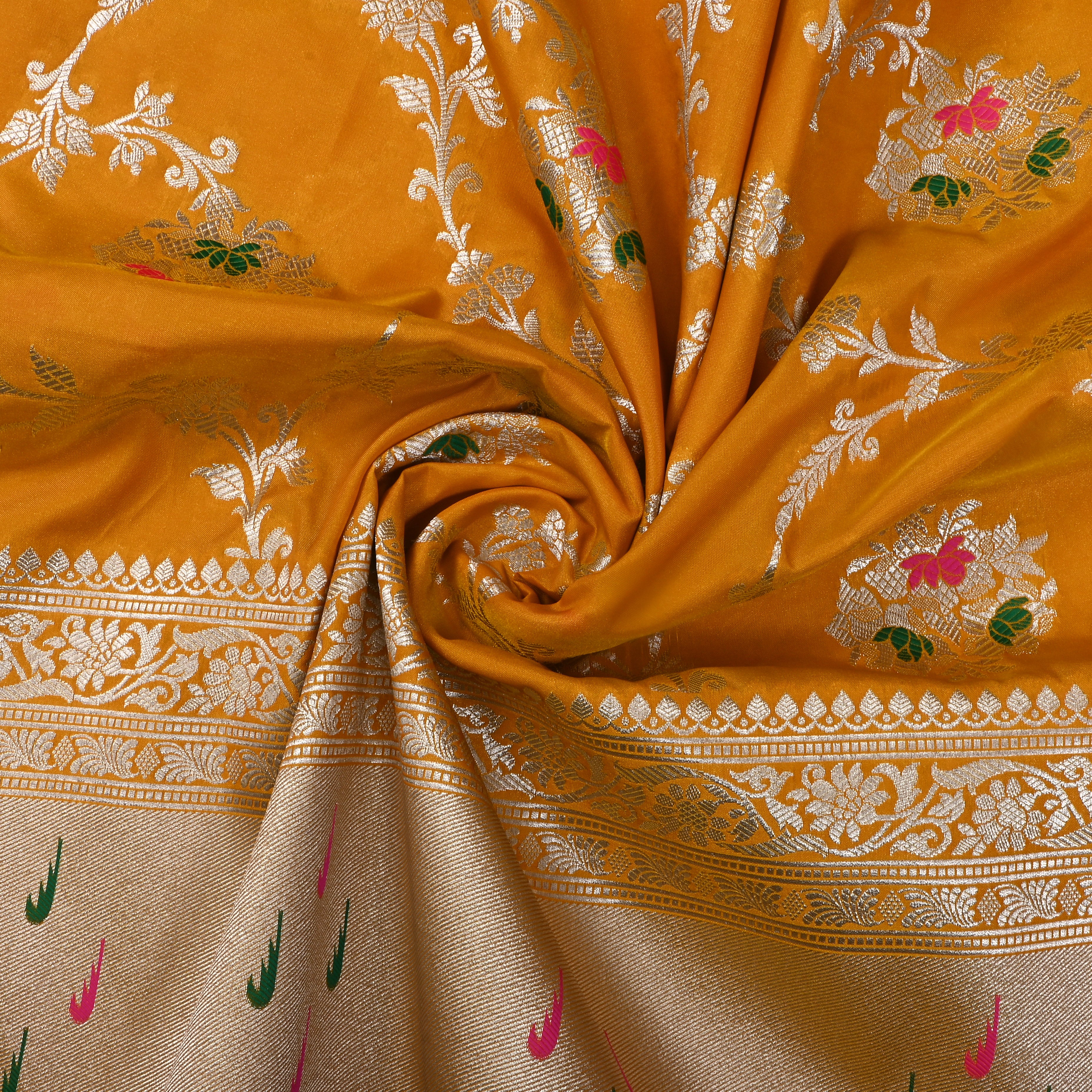 Turmeric Yellow Jamawar Silk Fabric