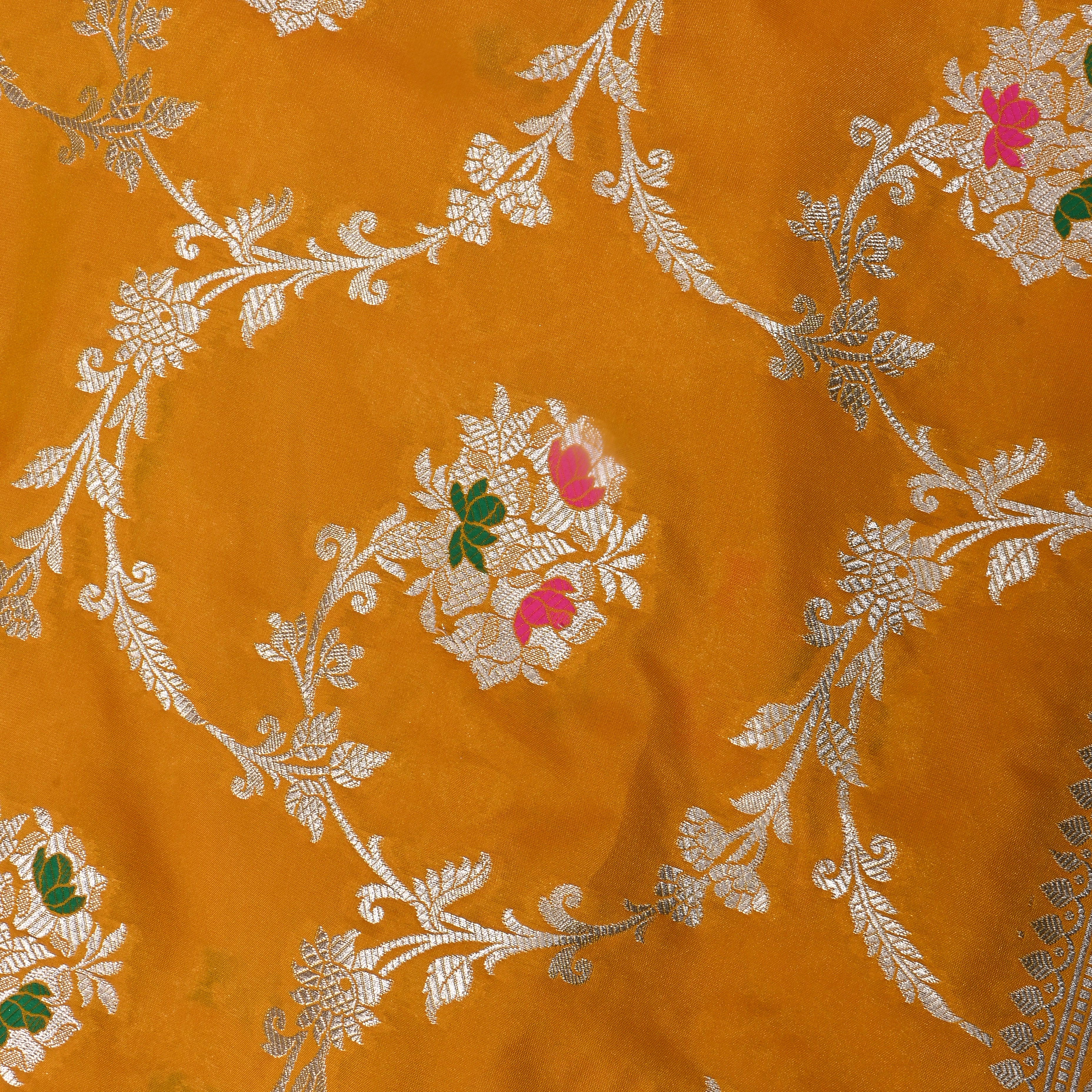 Turmeric Yellow Jamawar Silk Fabric
