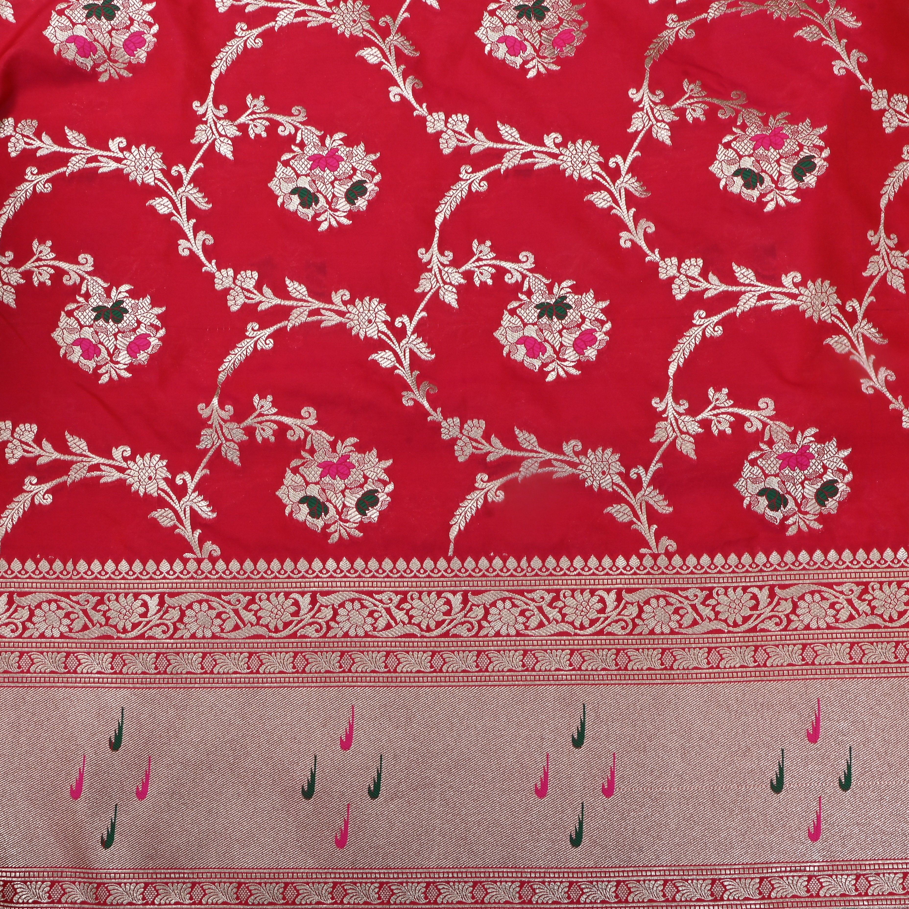 Bright Red Zari Woven Kanchi Silk Fabric