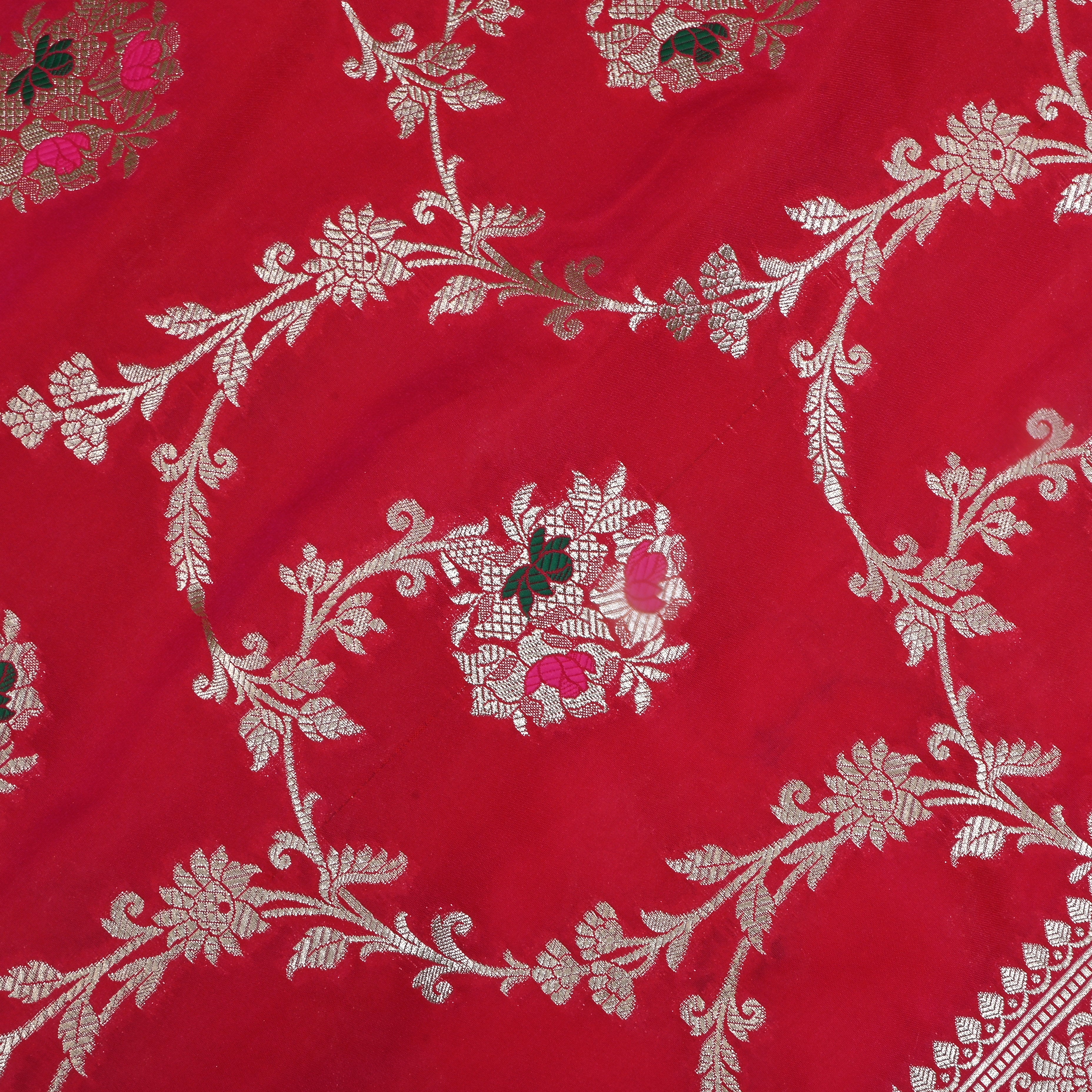 Bright Red Zari Woven Kanchi Silk Fabric