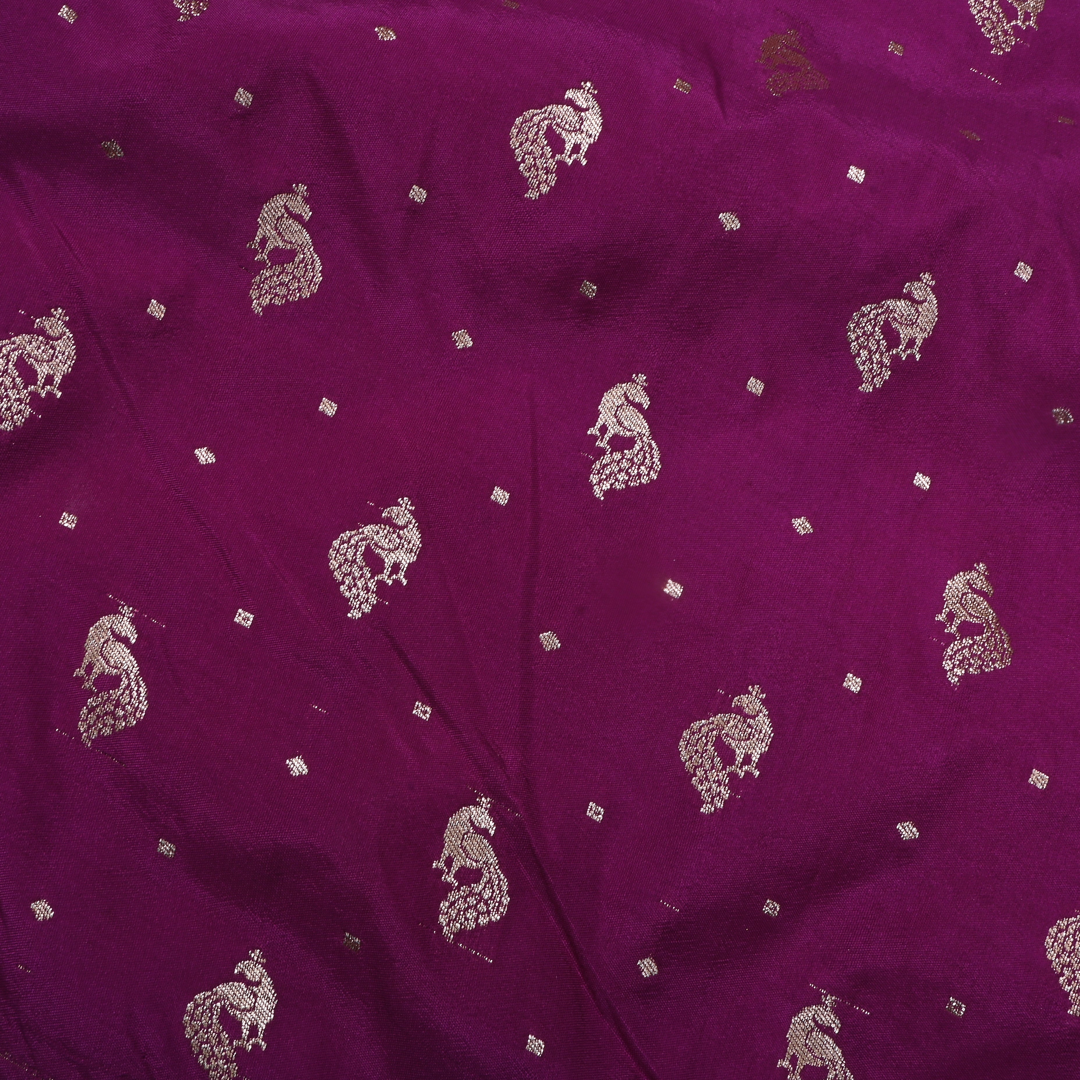 Plum Purple Peacock Butti Jamawar Silk Fabric