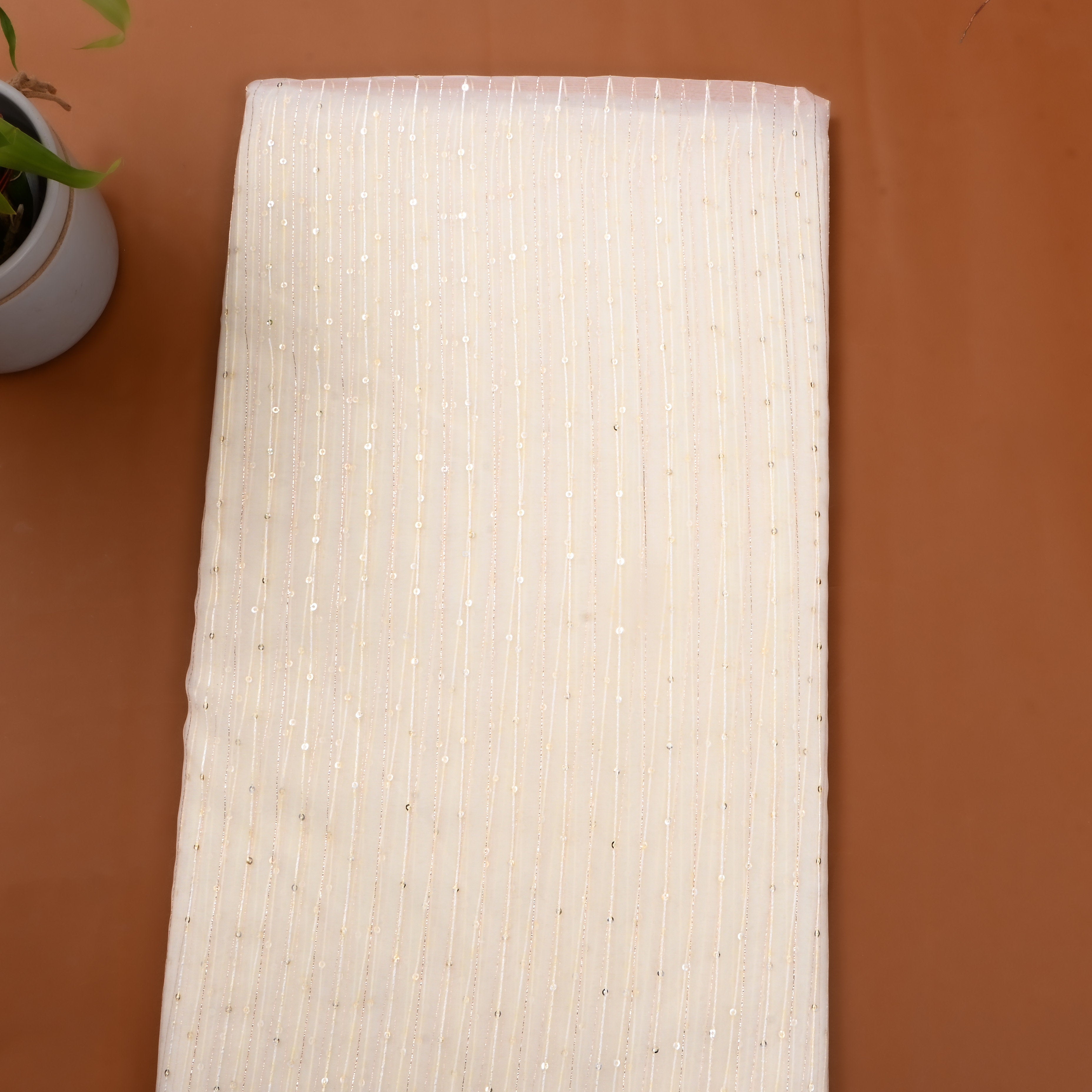 White Embroidered Organza Fabric