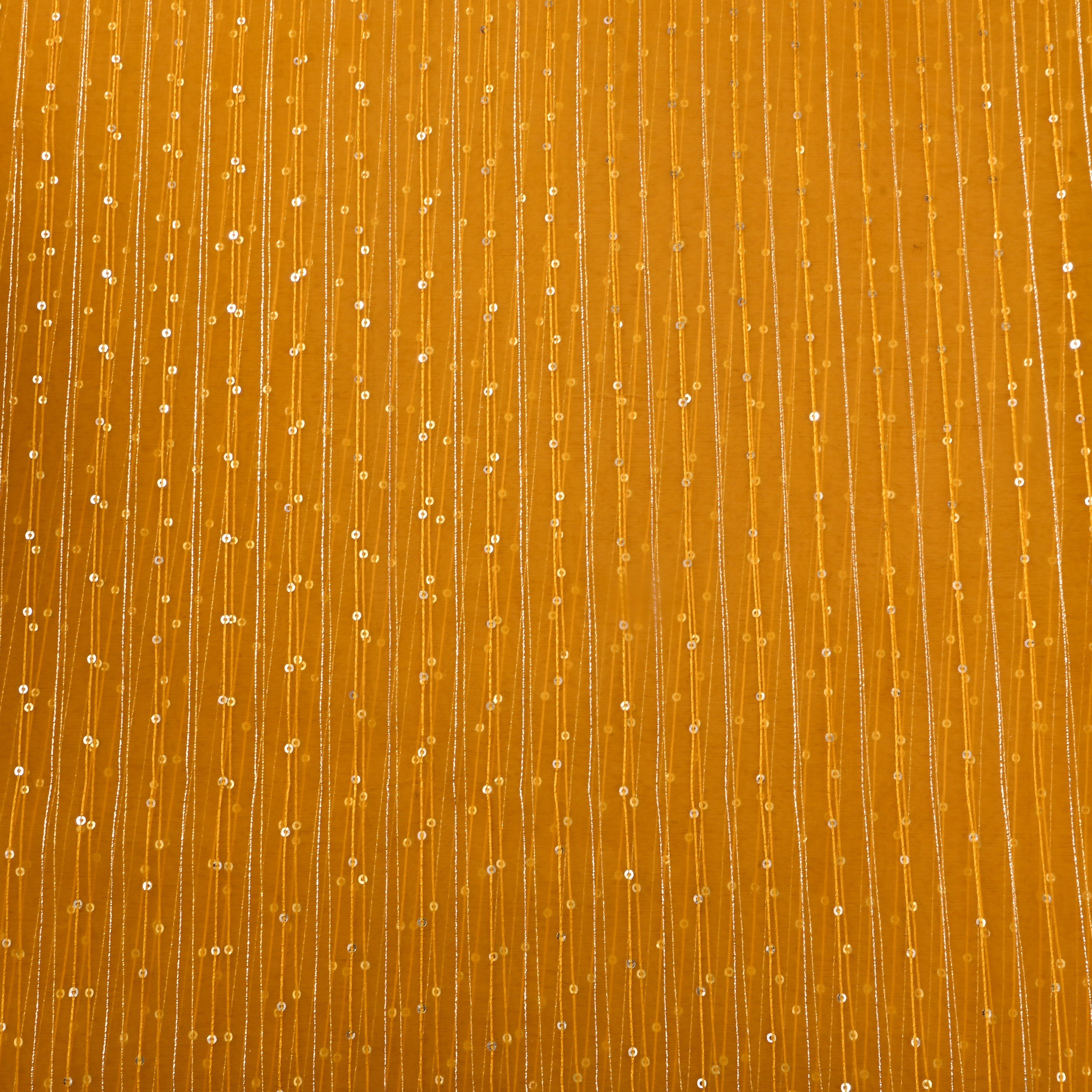 Bright Yellow Embroidered Organza Fabric