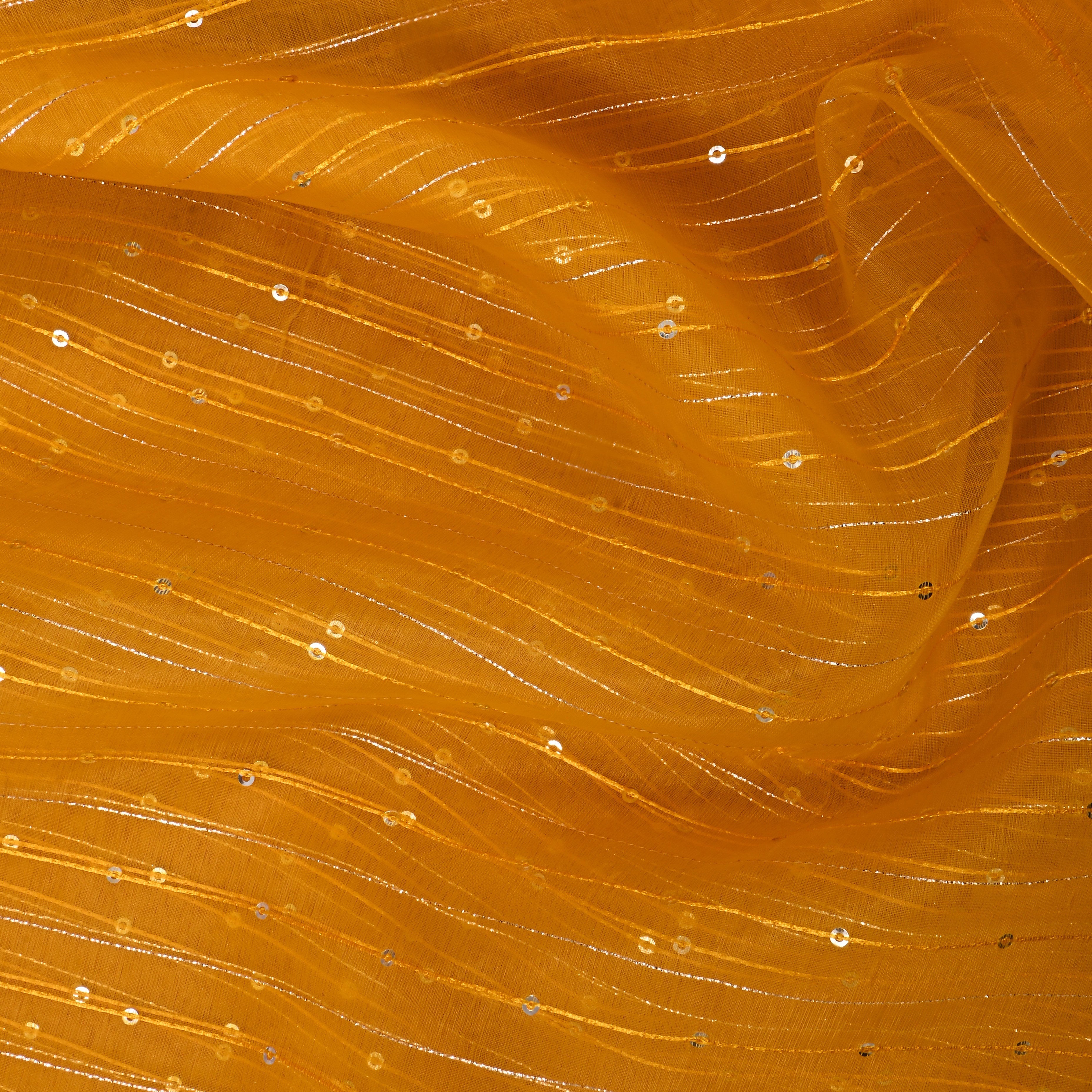 Bright Yellow Embroidered Organza Fabric