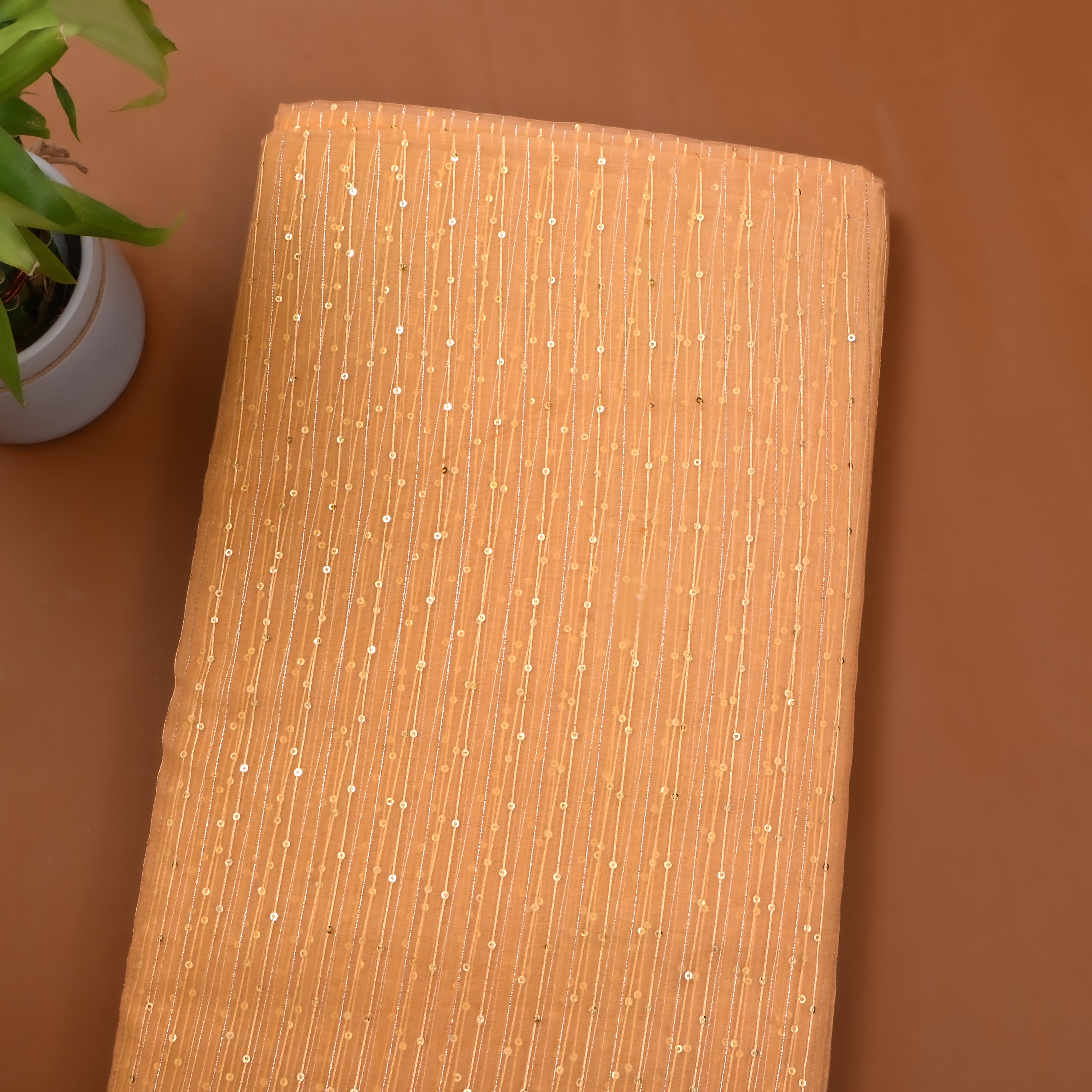 Light Orange Embroidered Organza Fabric