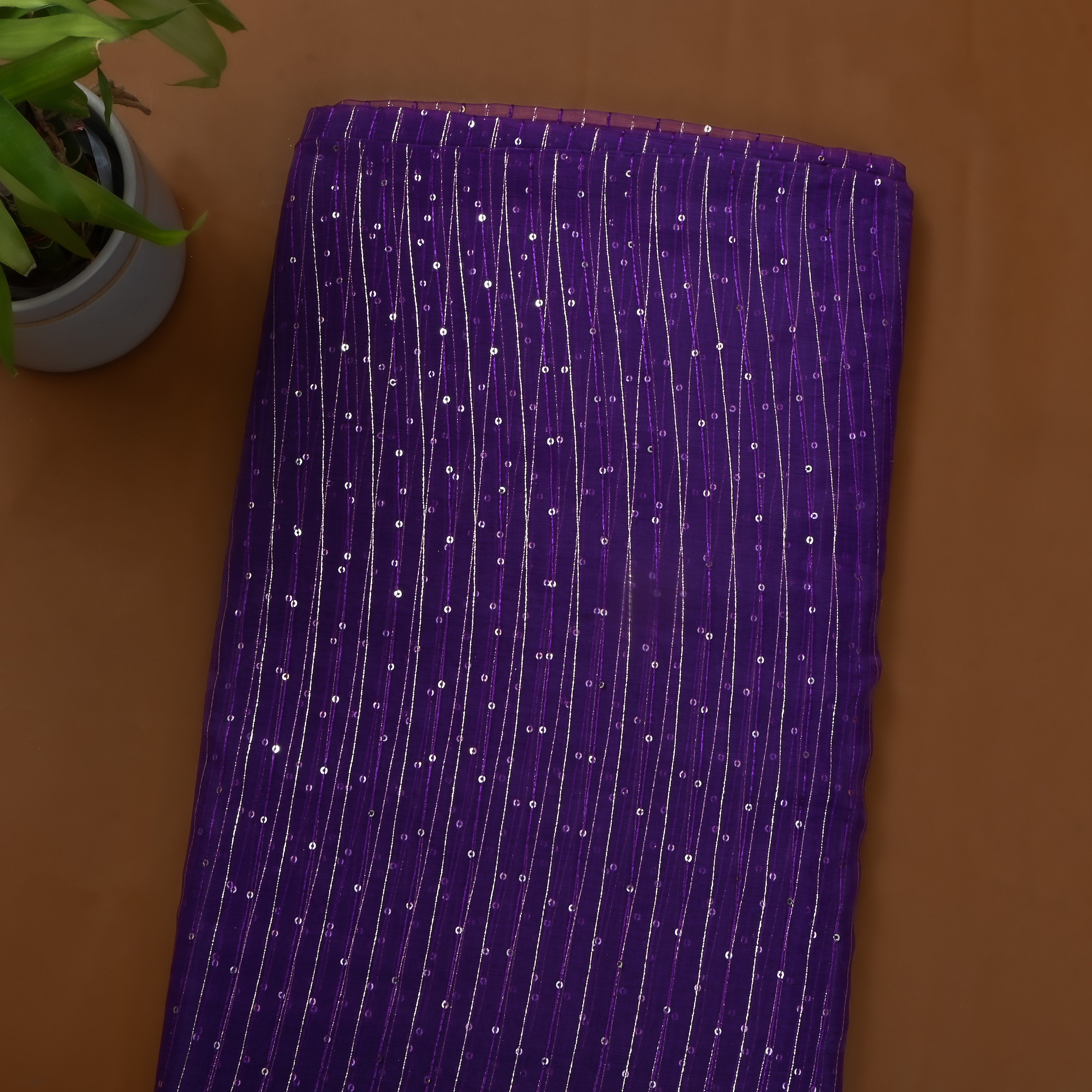 Dark Purple Embroidered Organza Fabric