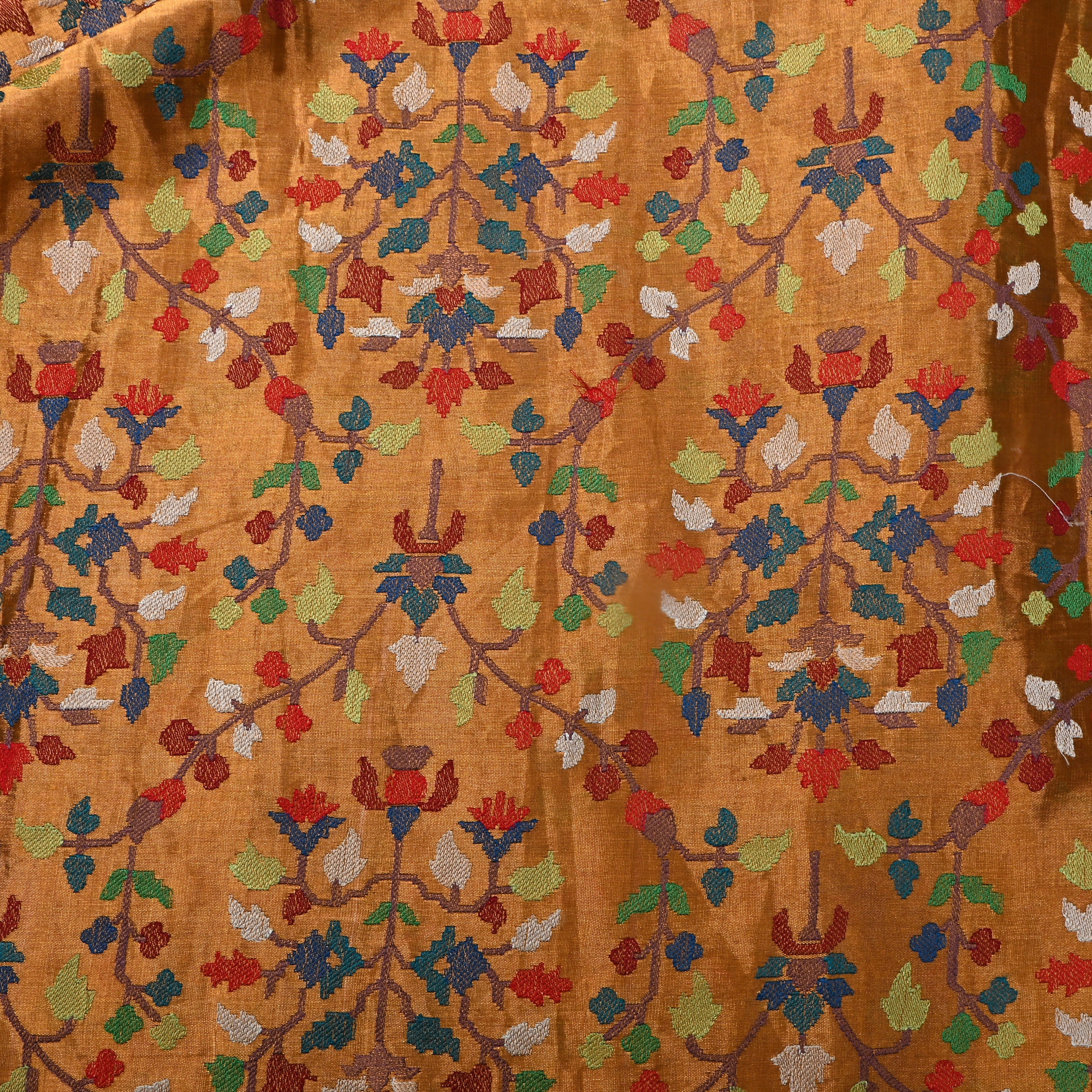 Golden Thread Embroidered Floral Tissue Fabric