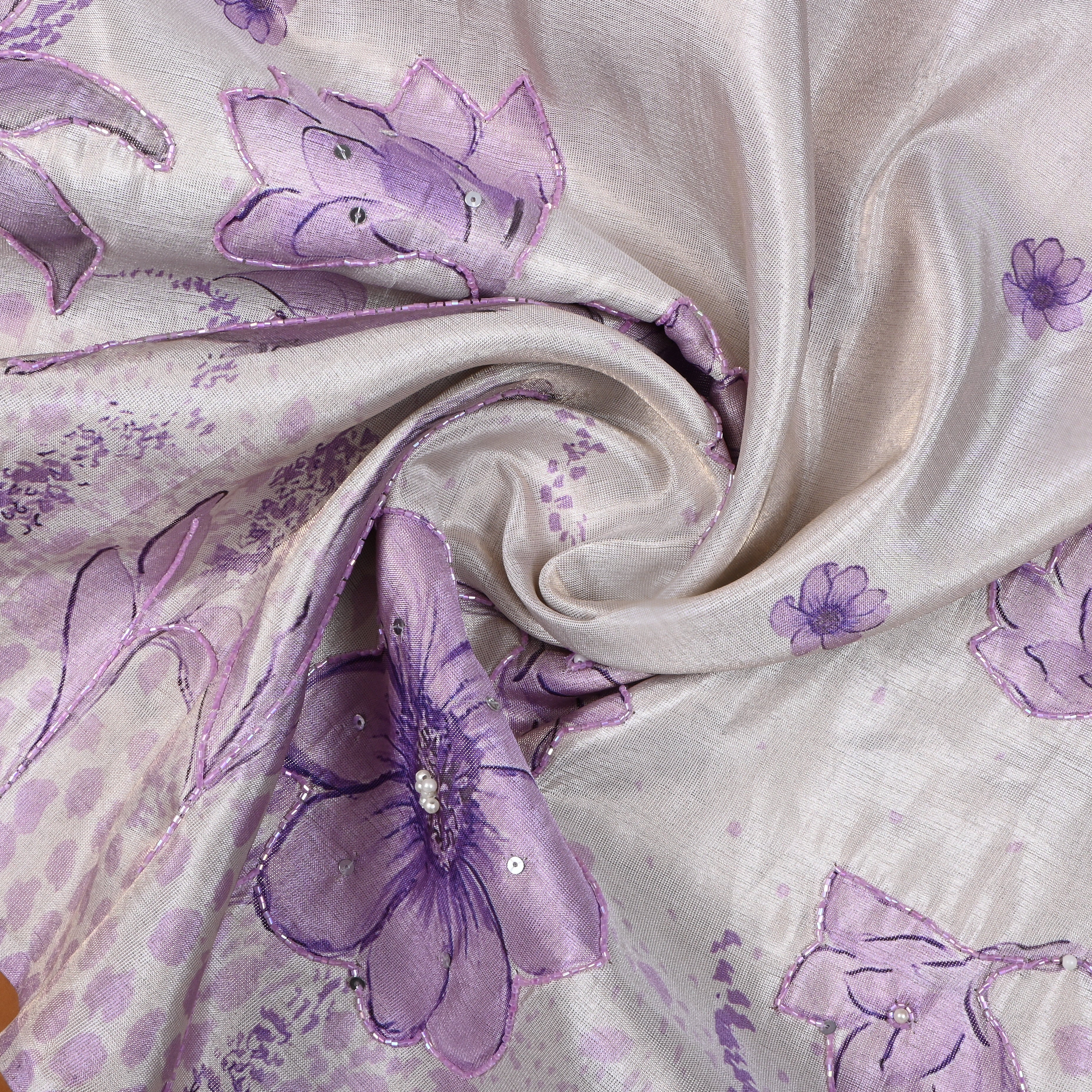 Lavender Floral Printed Tissue Fabric