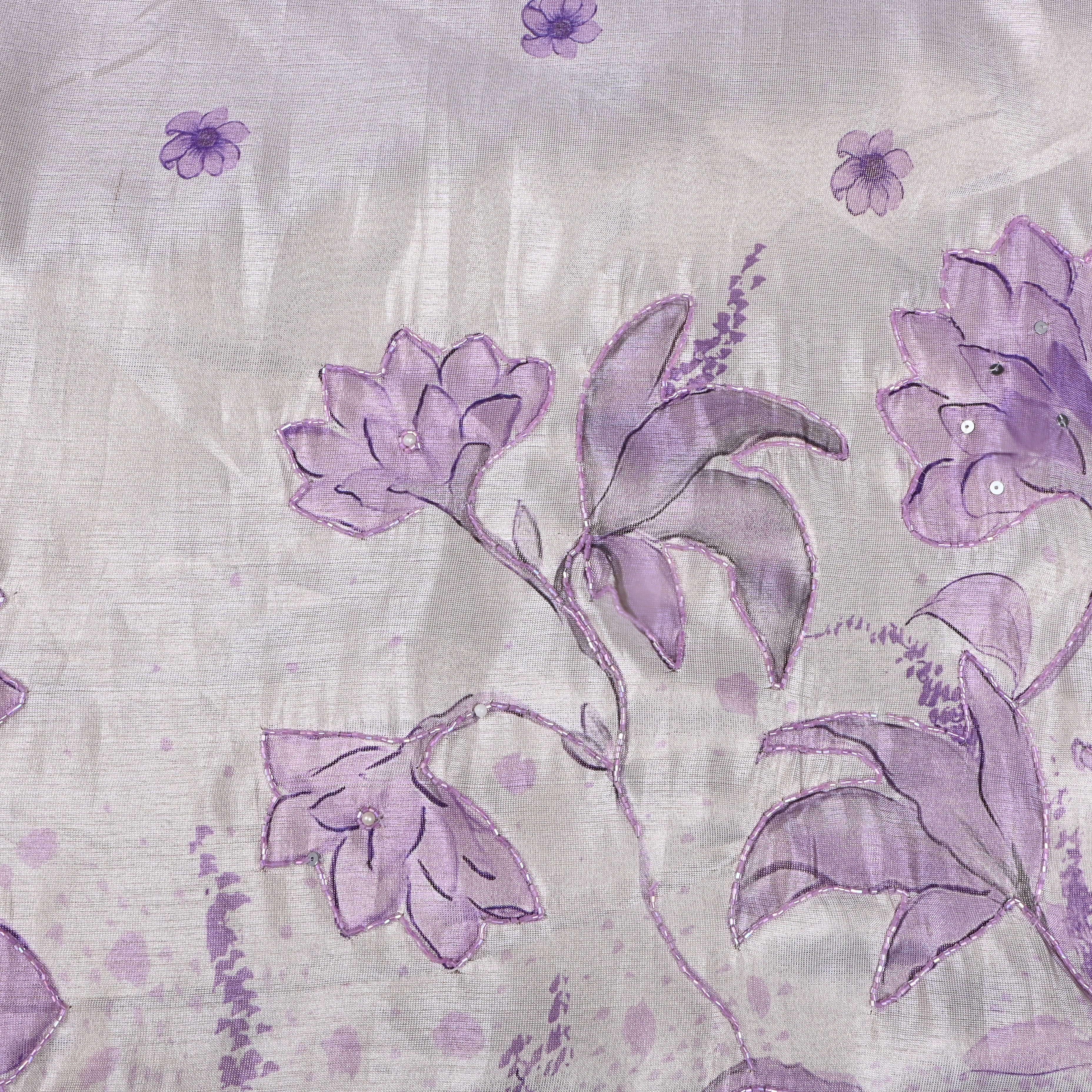 Lavender Floral Printed Tissue Fabric