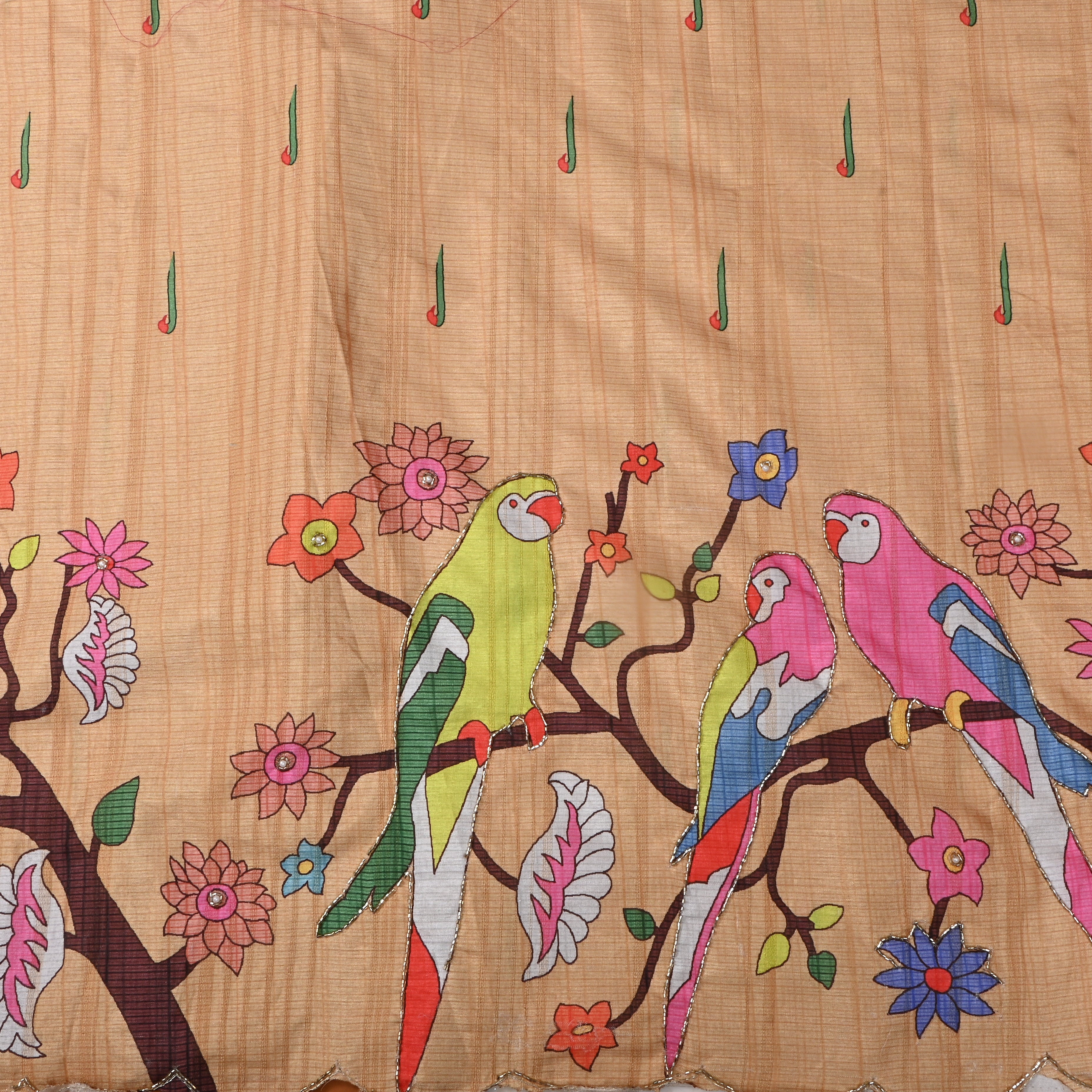 Soft Beige Printed Dupion Silk Fabric
