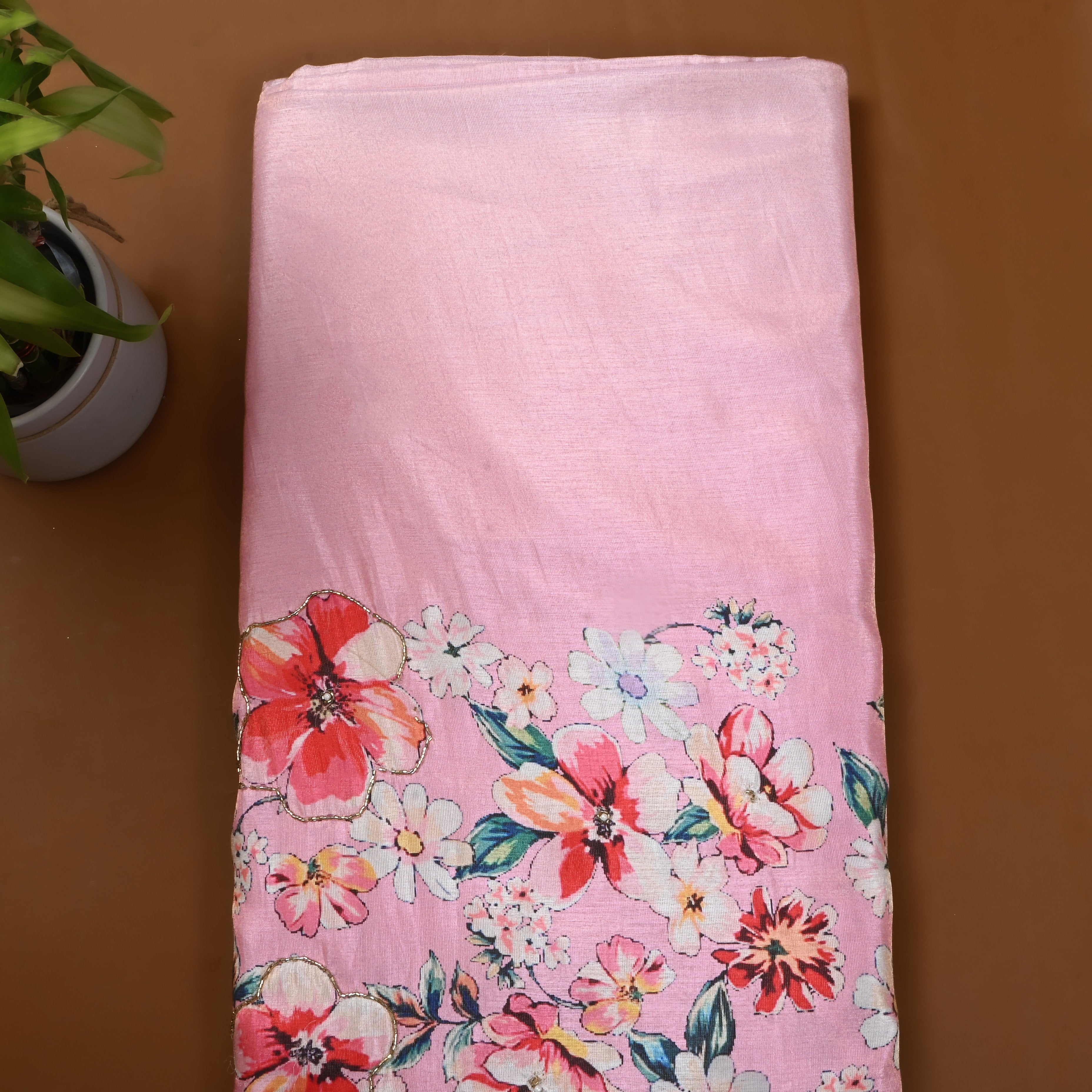 Soft Pink Floral Printed Tissue Fabric