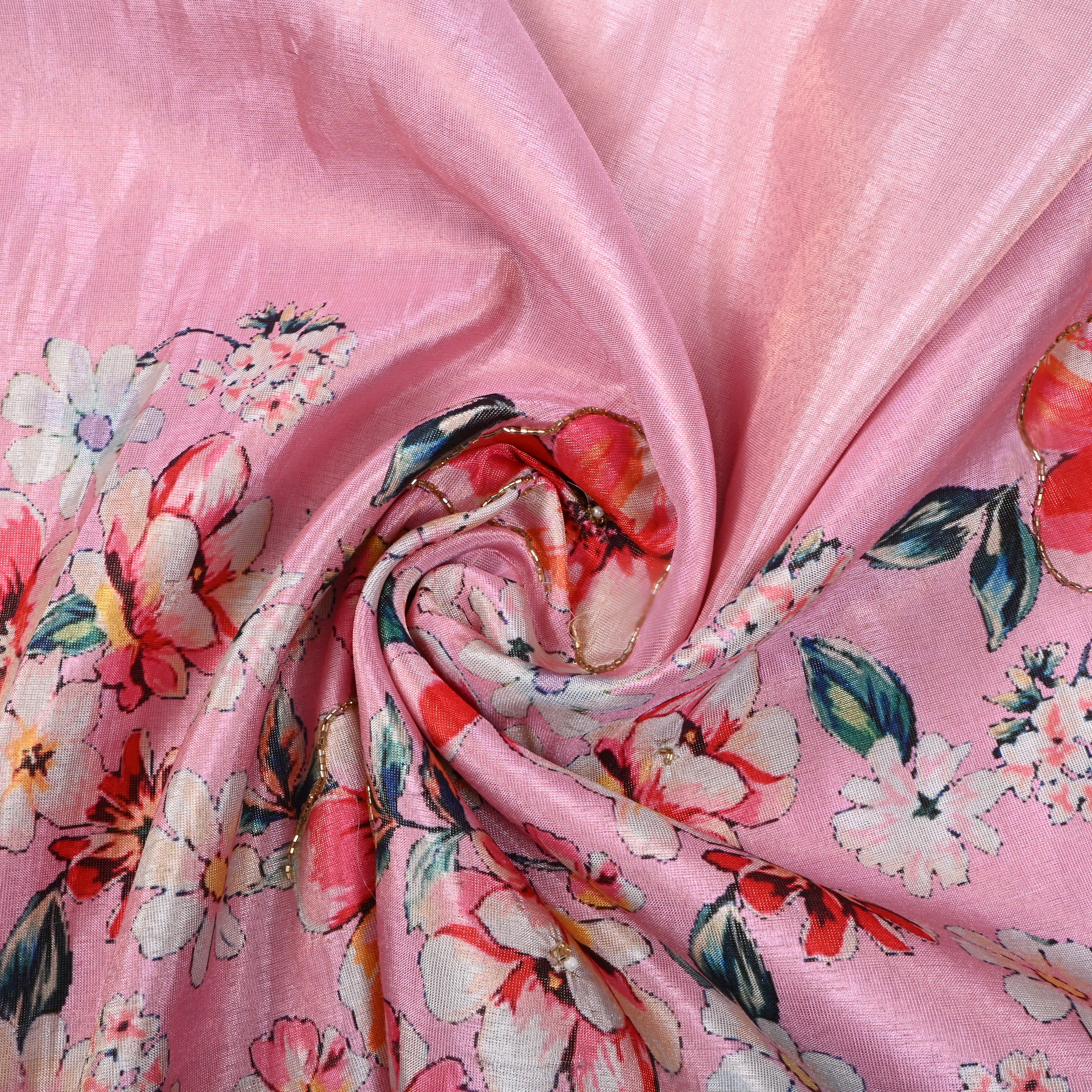 Soft Pink Floral Printed Tissue Fabric