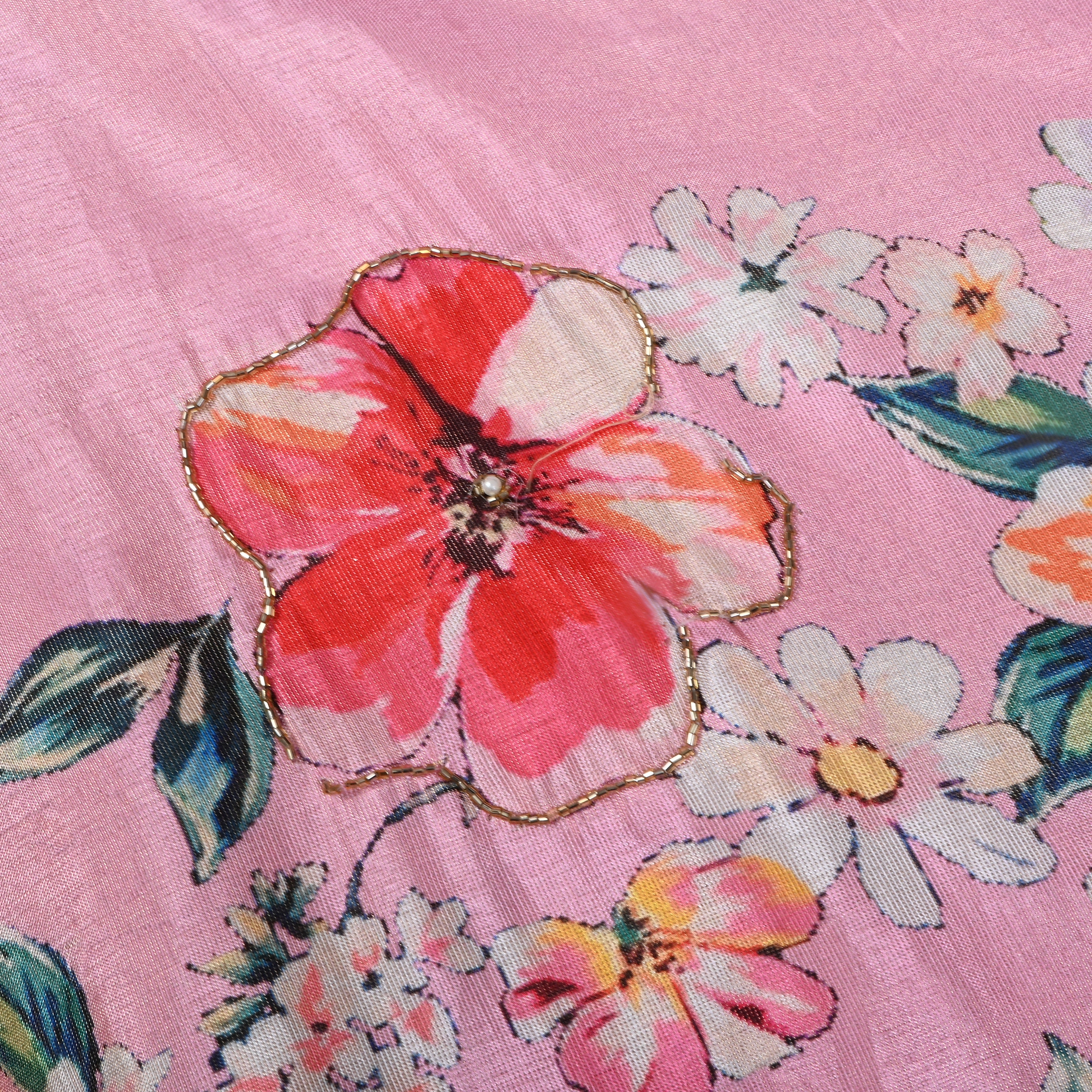 Soft Pink Floral Printed Tissue Fabric