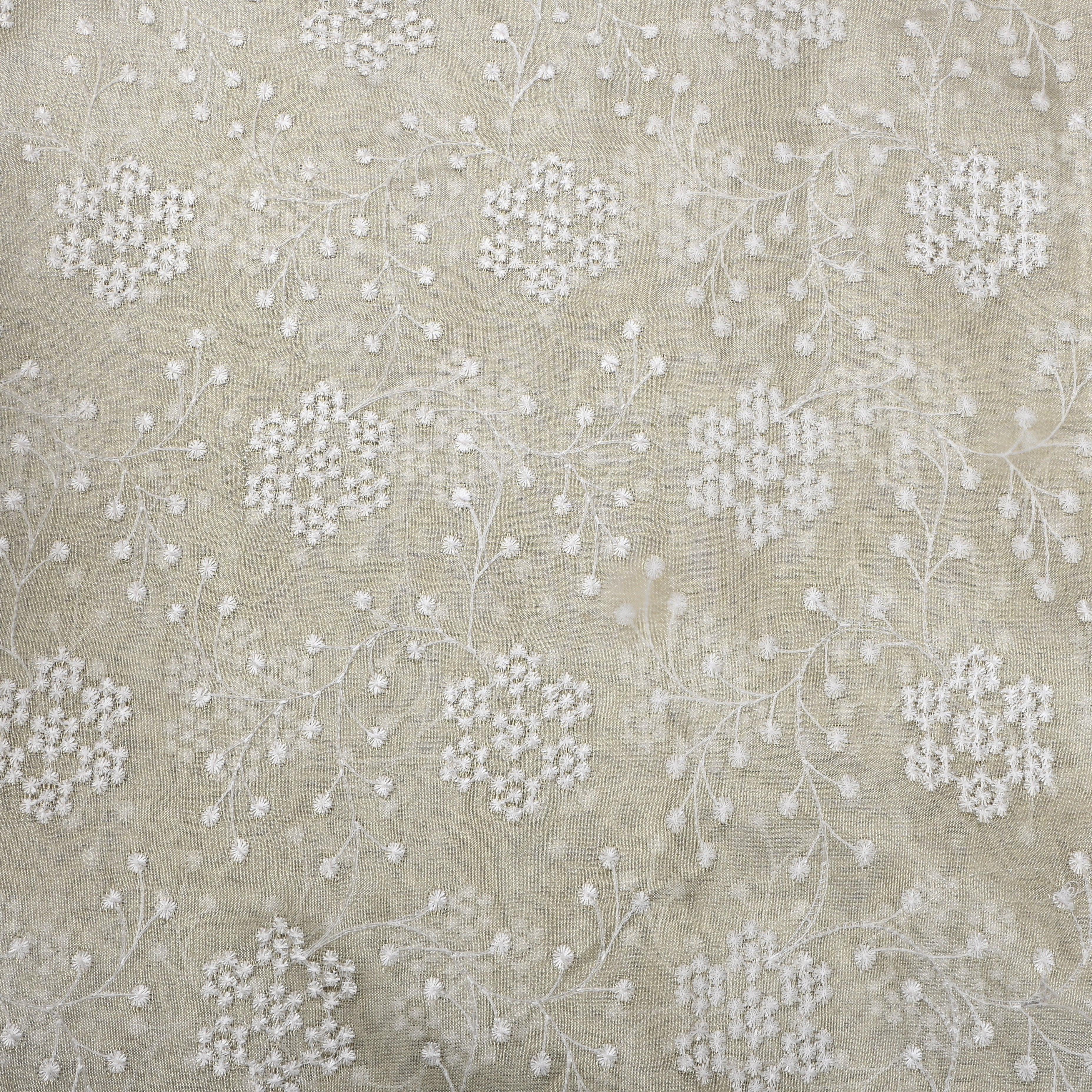 Off-White Floral Embroidered Tissue Fabric