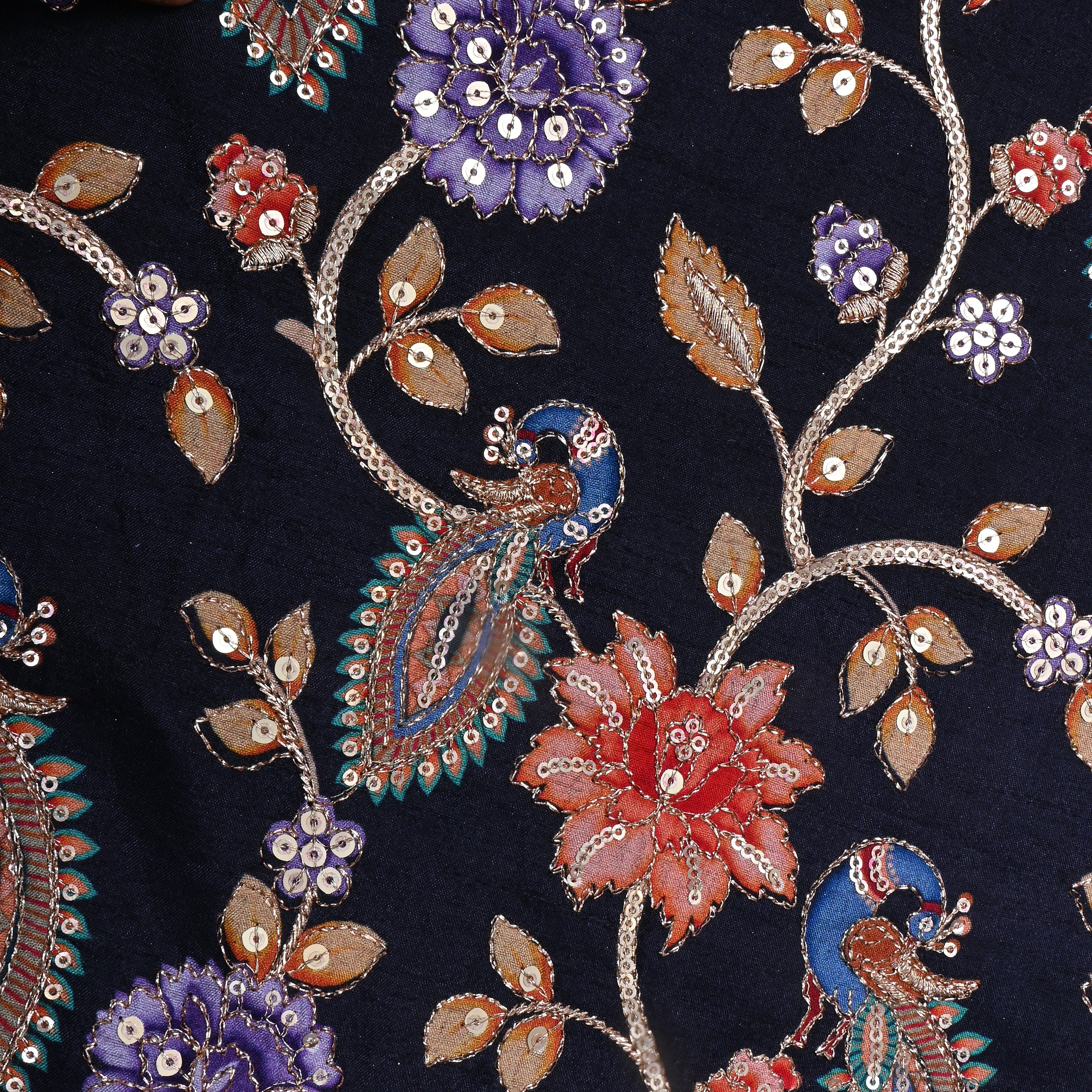 Black Printed Floral Silk Fabric