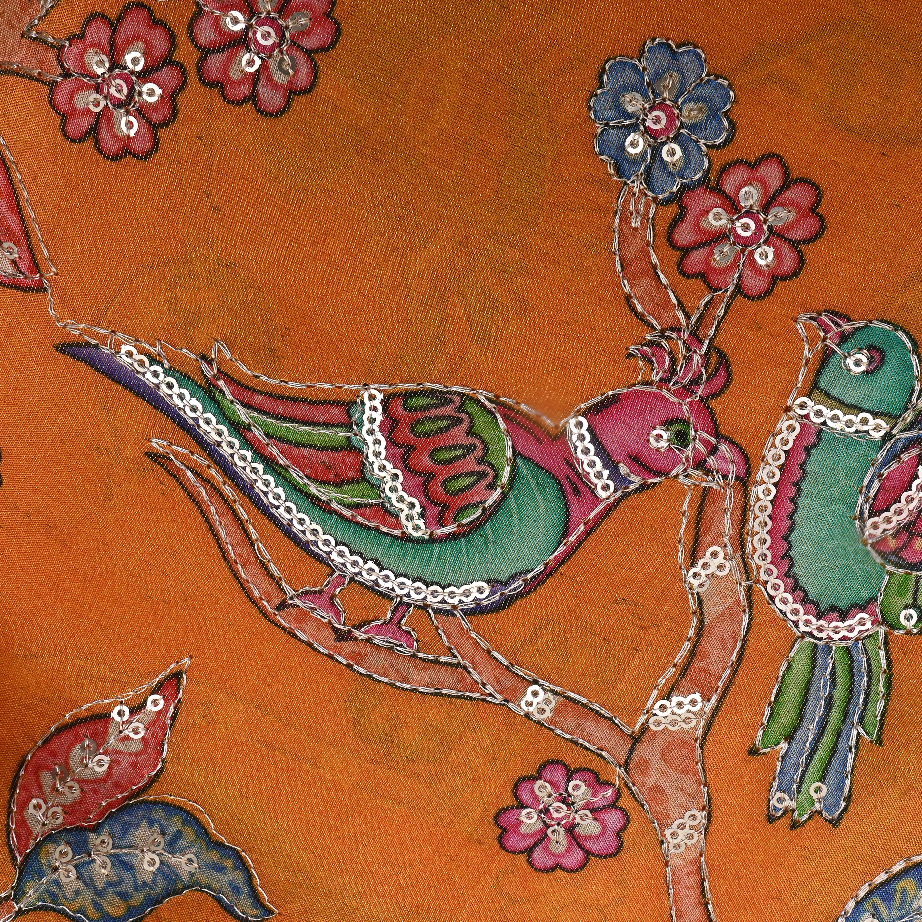 Light Orange Kalamkari Print Tissue Fabric