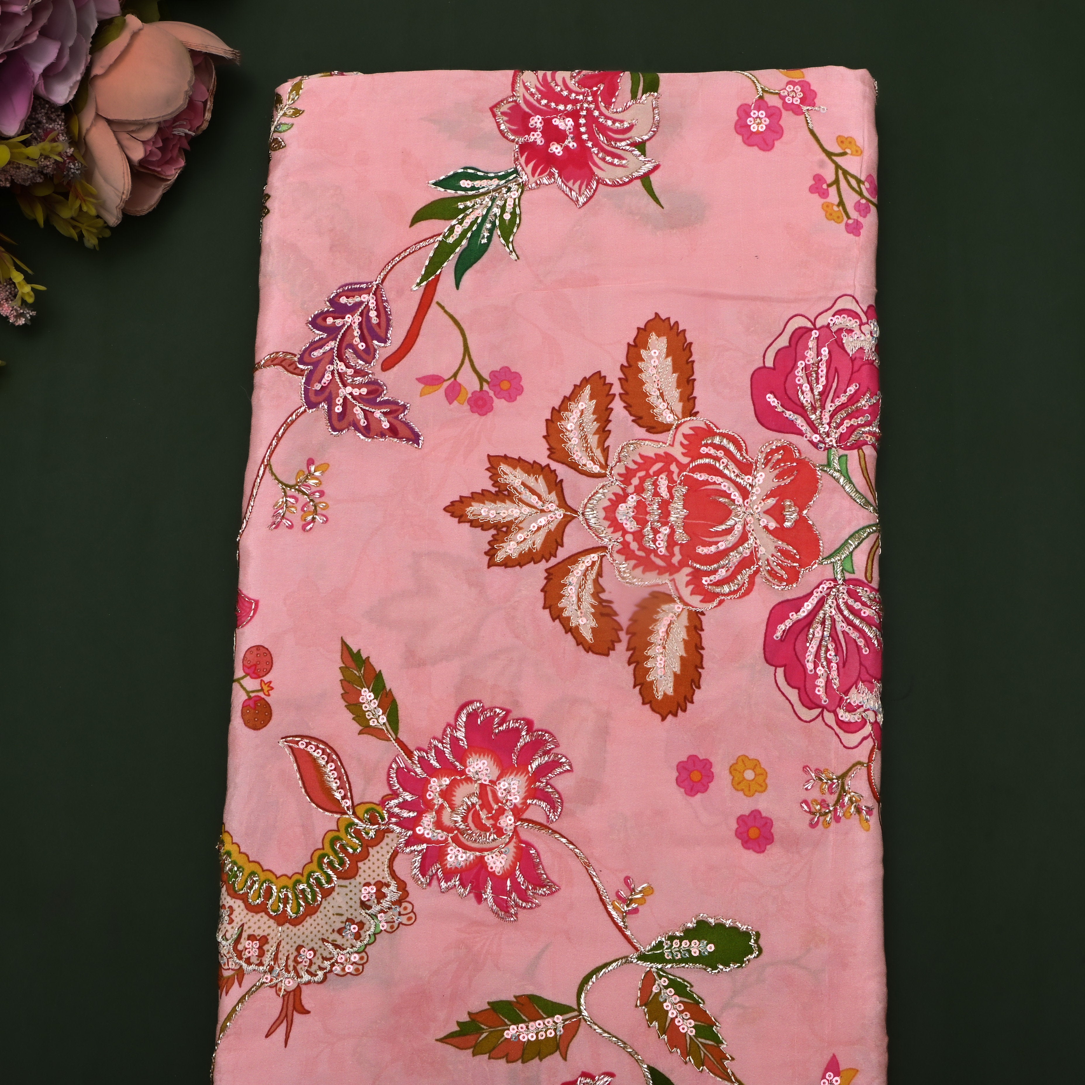 Cotton Candy Pink Floral Print Silk Fabric