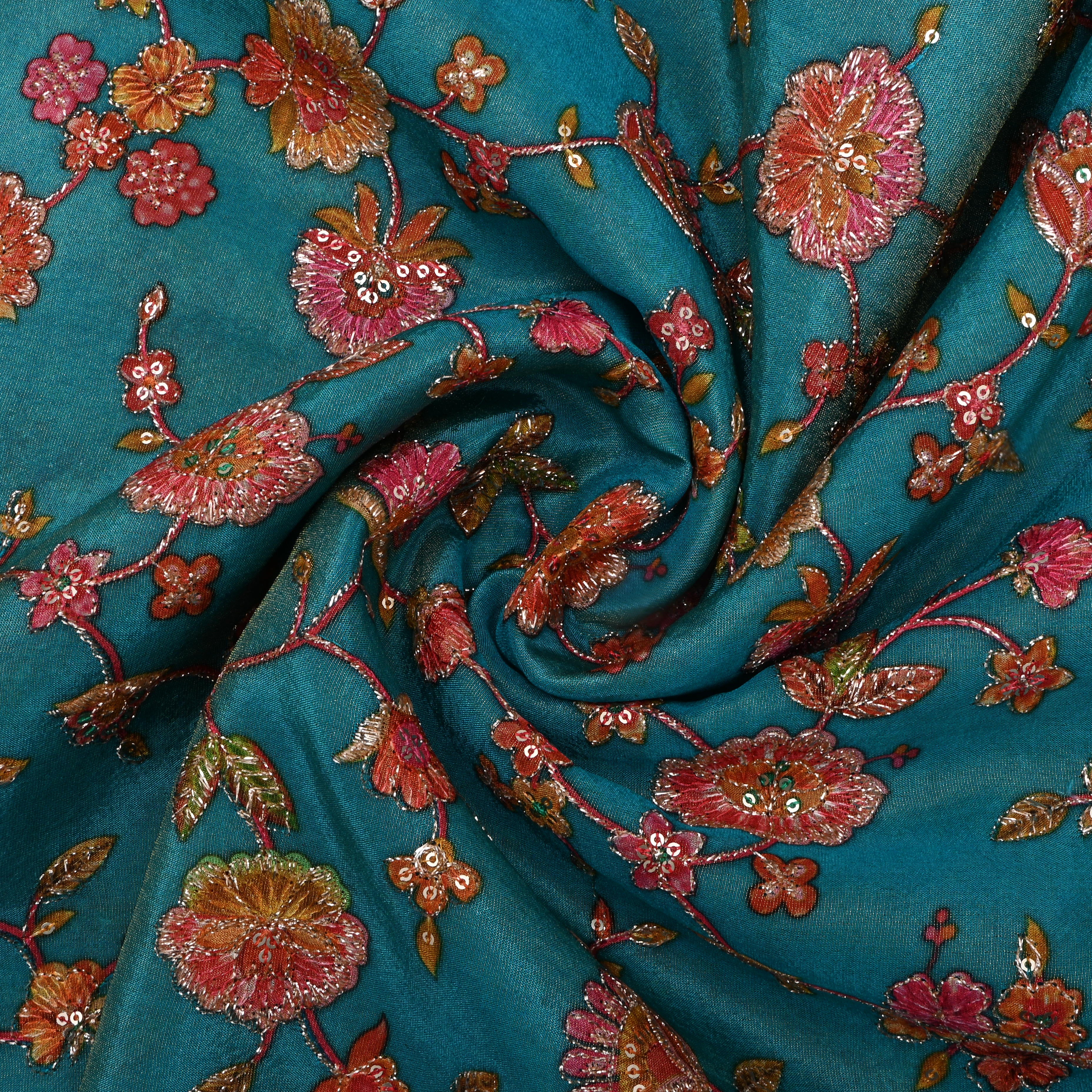 Light Sea Green Sequin Embroidered Tissue Fabric