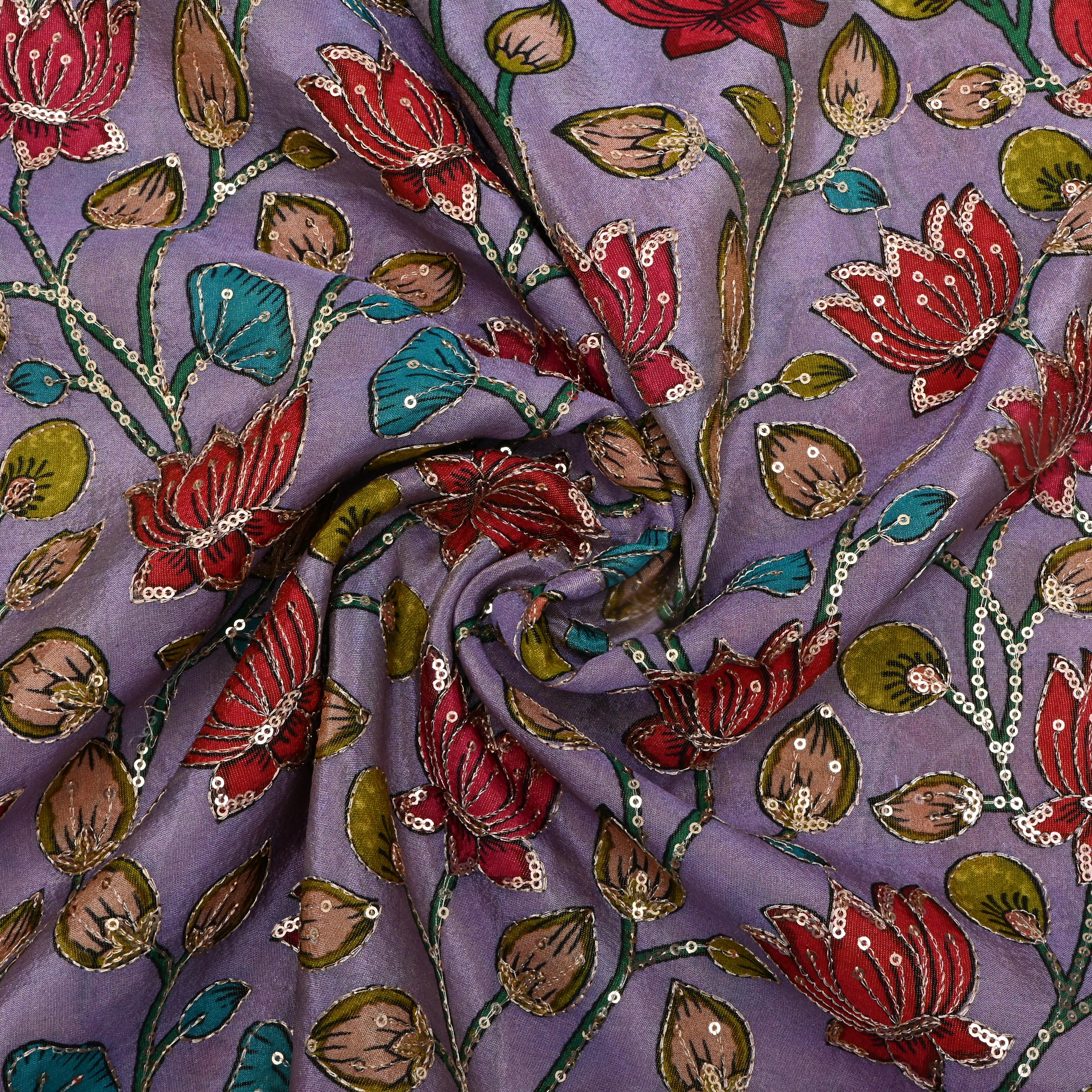 Deep Lilac Sequin Embroidered Tissue Fabric