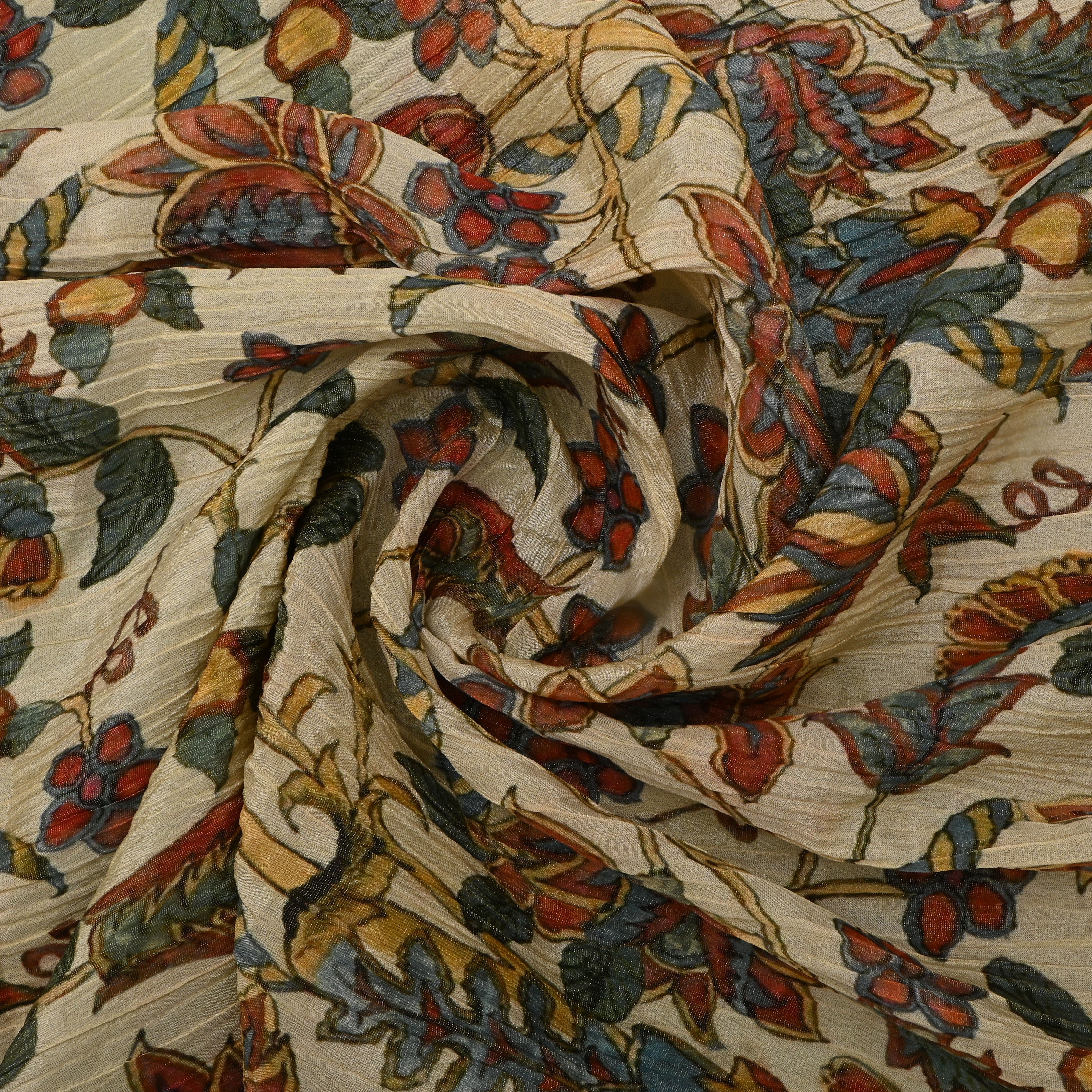 Golden Creme Floral Printed Tissue Fabric