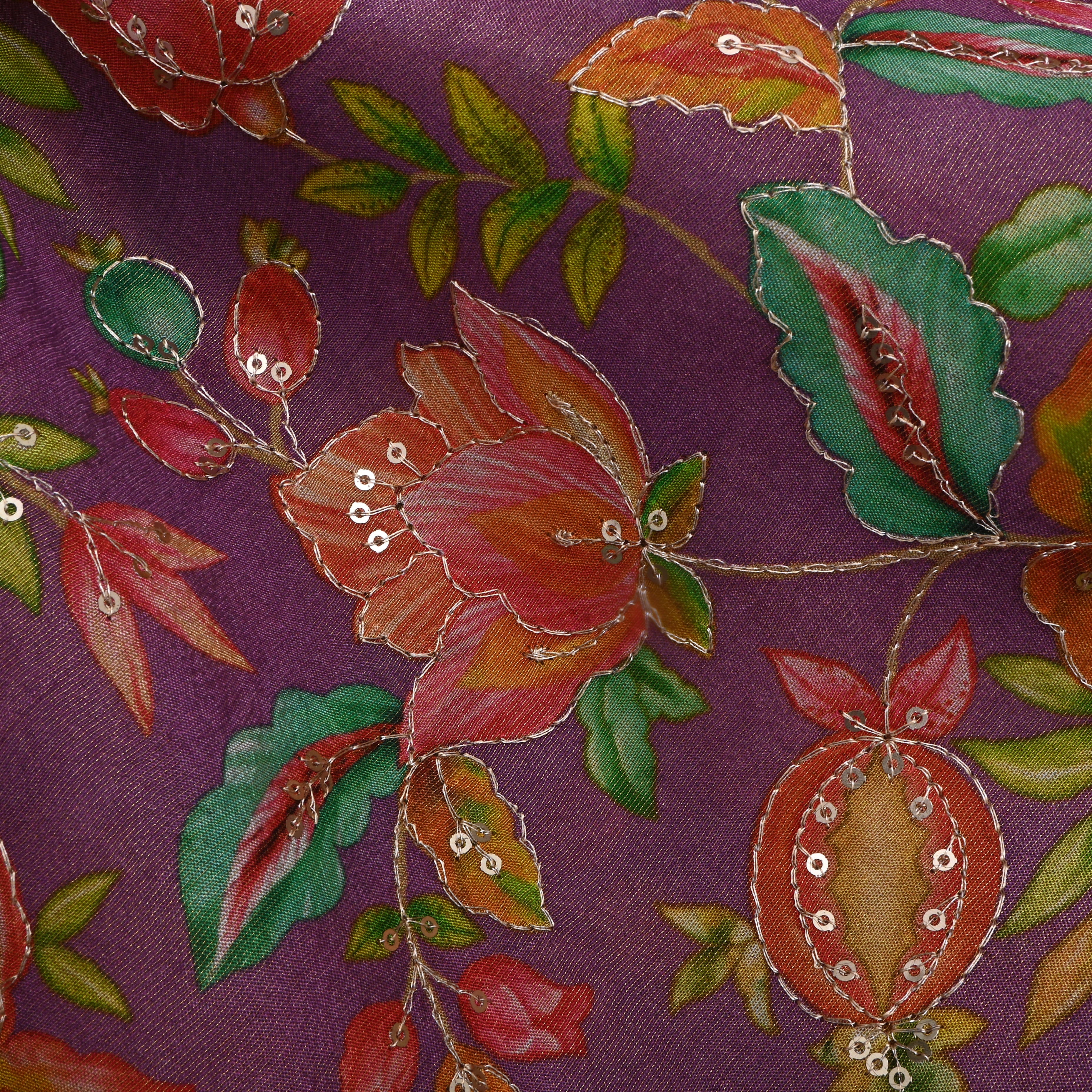 Mauve Purple Floral Printed Tissue Fabric