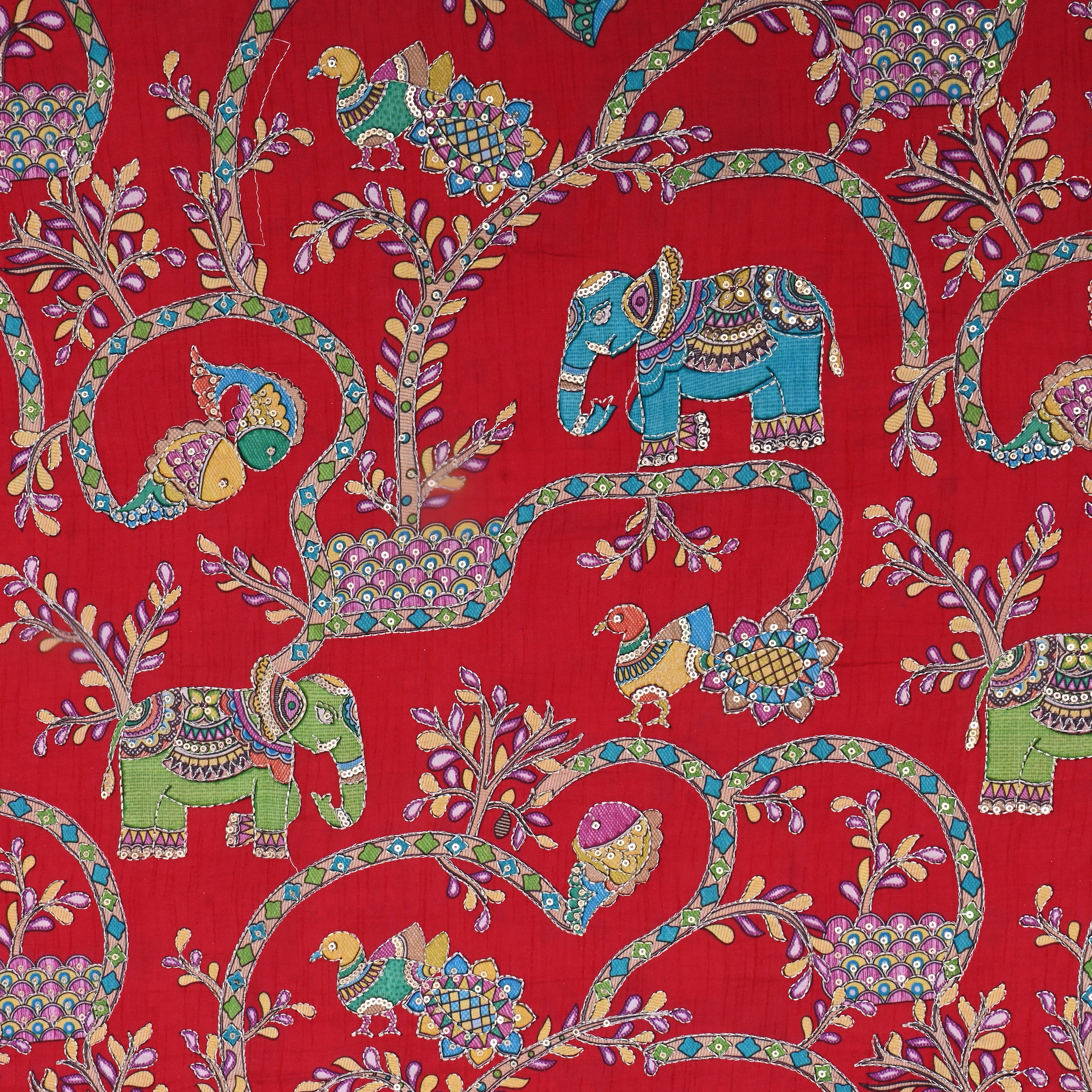 Bright Red Printed Silk Fabric