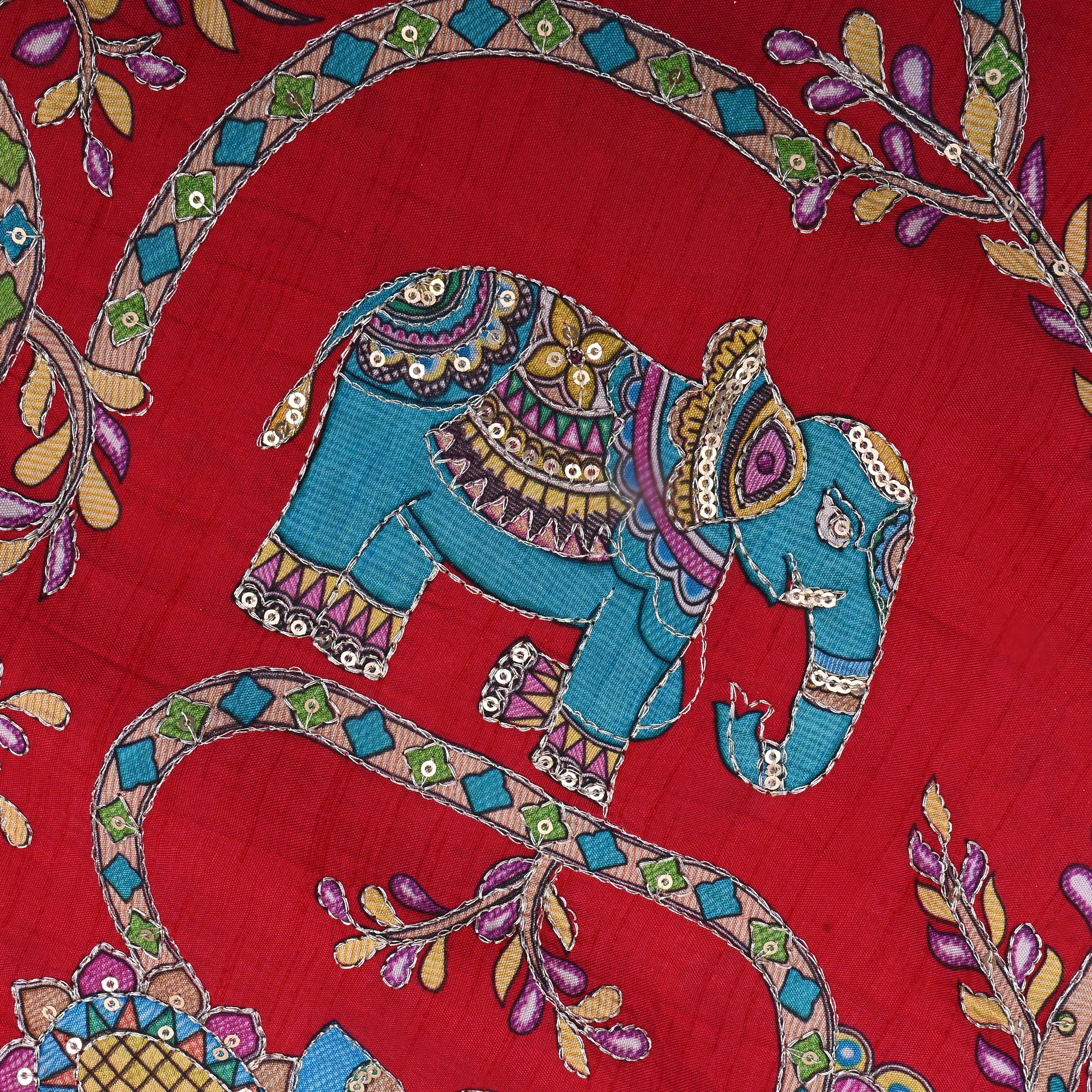 Bright Red Printed Silk Fabric