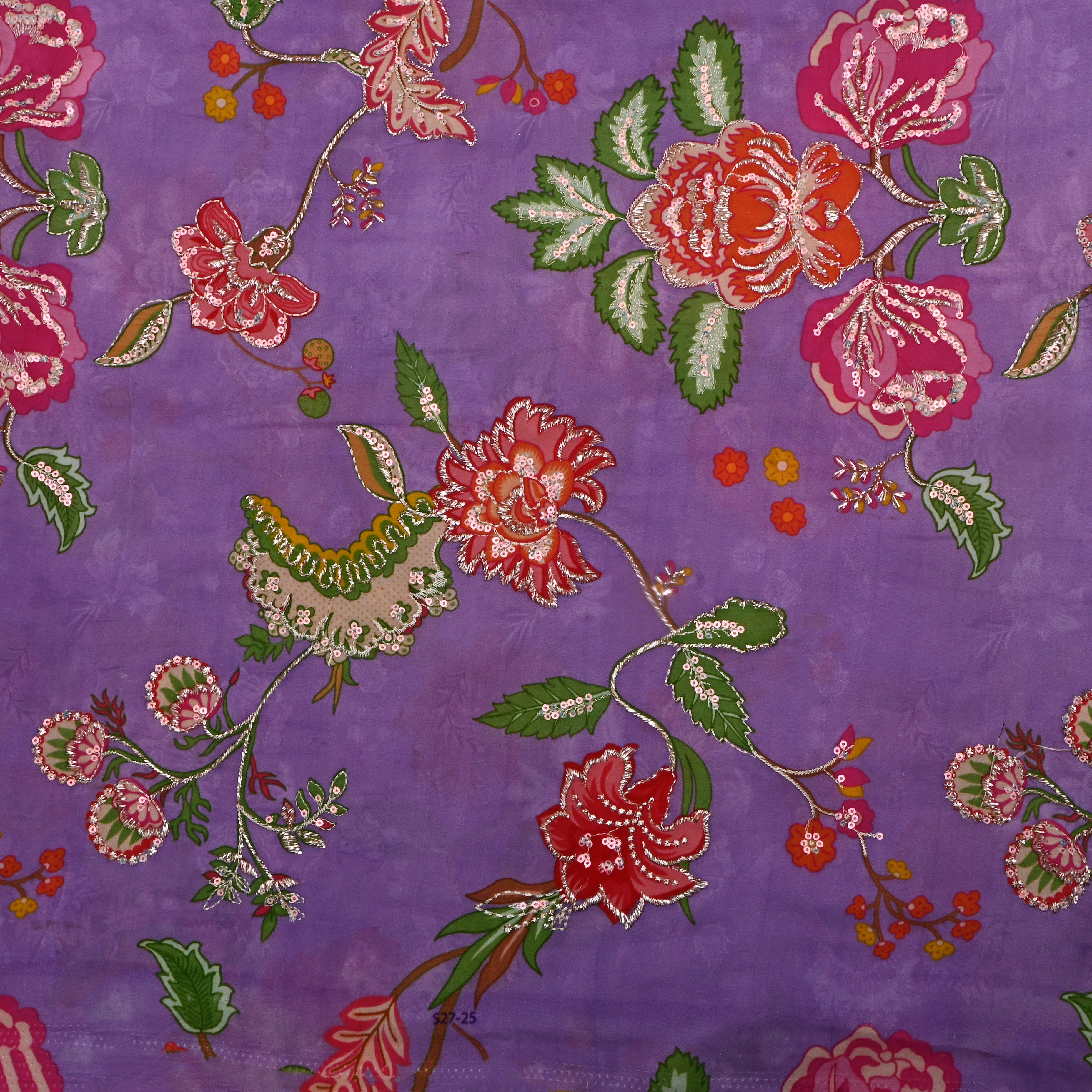 Deep Lavender Floral Print Silk Fabric