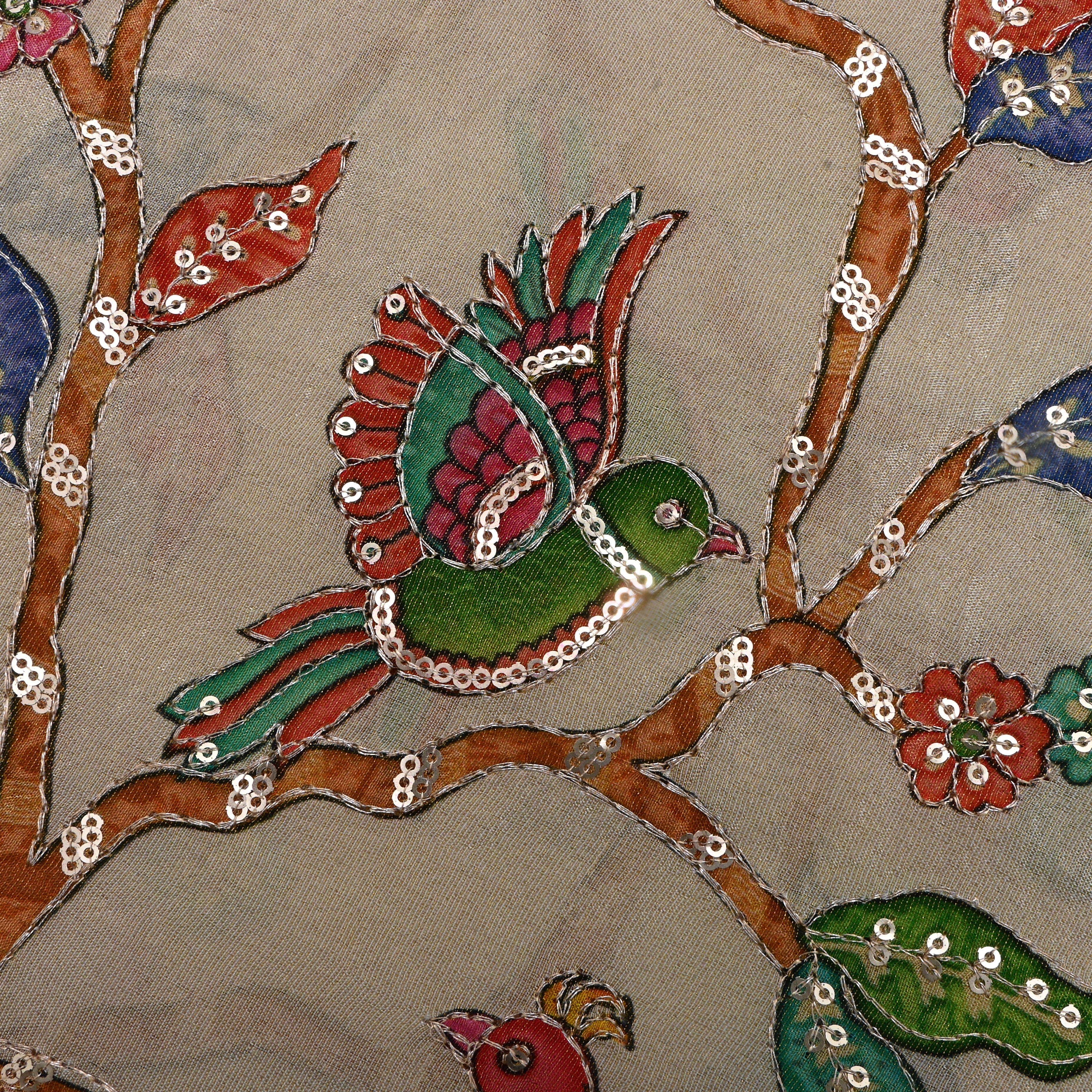 Light Beige Kalamkari Printed Tissue Fabric