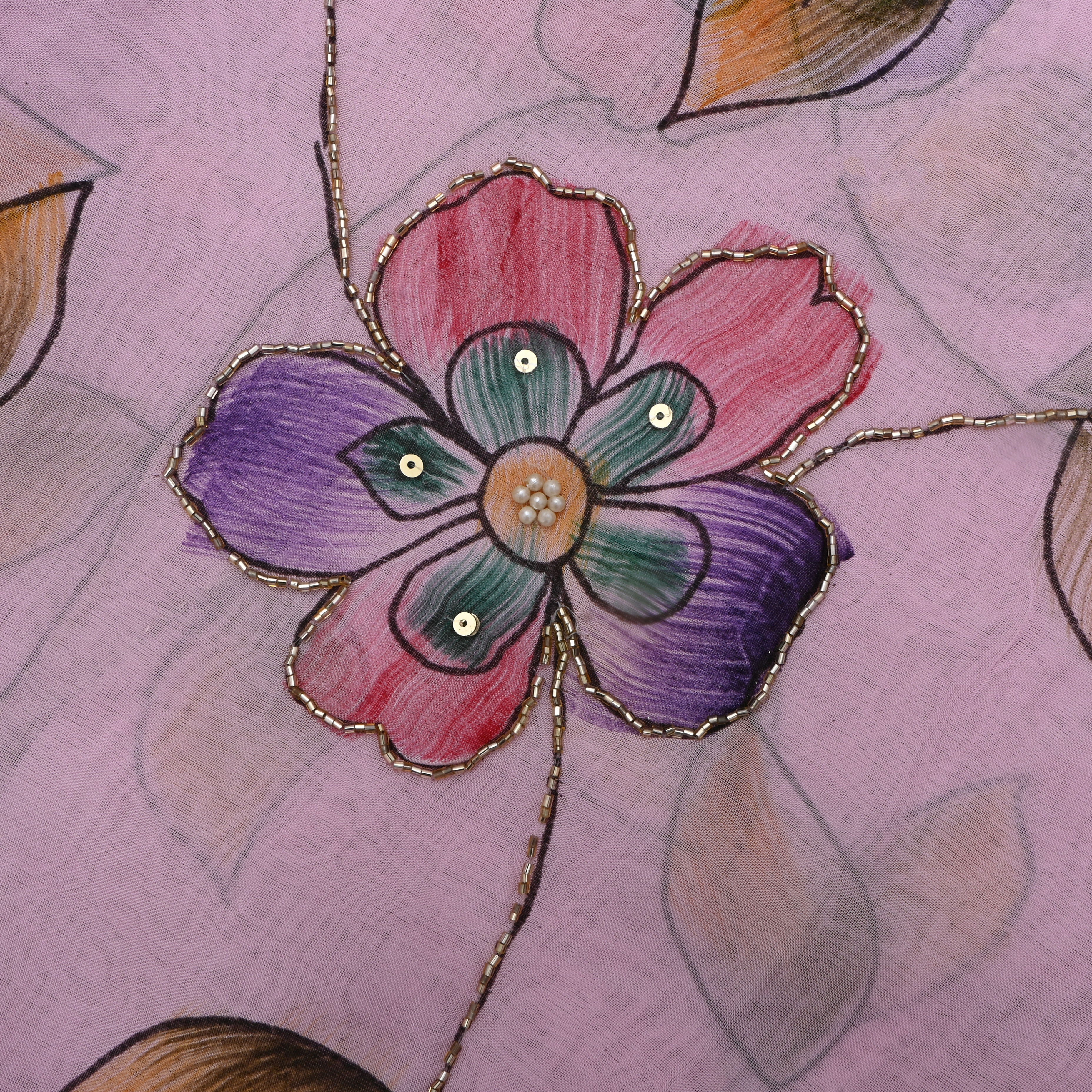 Pale Pastel Pink Floral Printed Organza Fabric