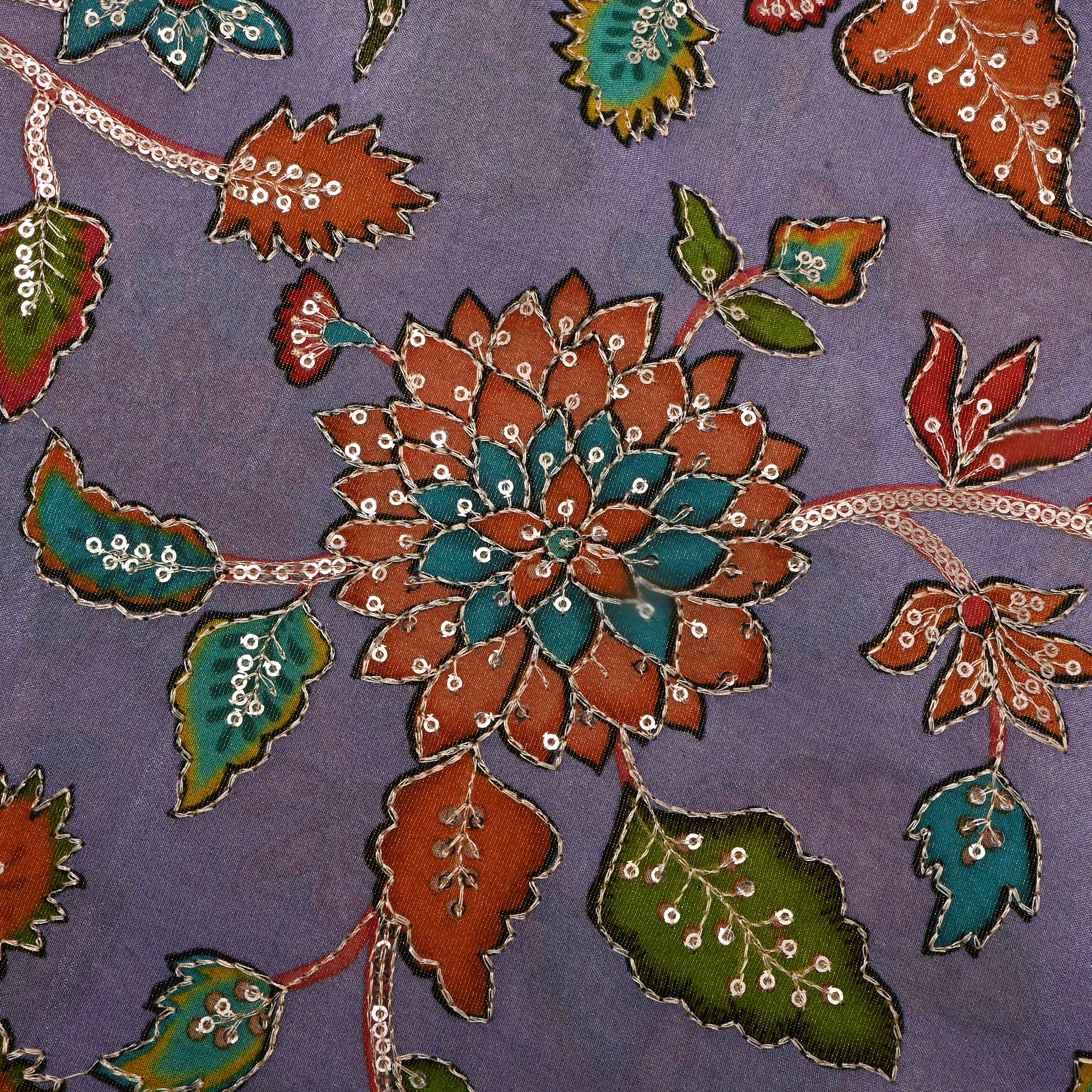 Lilac Sequin Embroidered Tissue Fabric