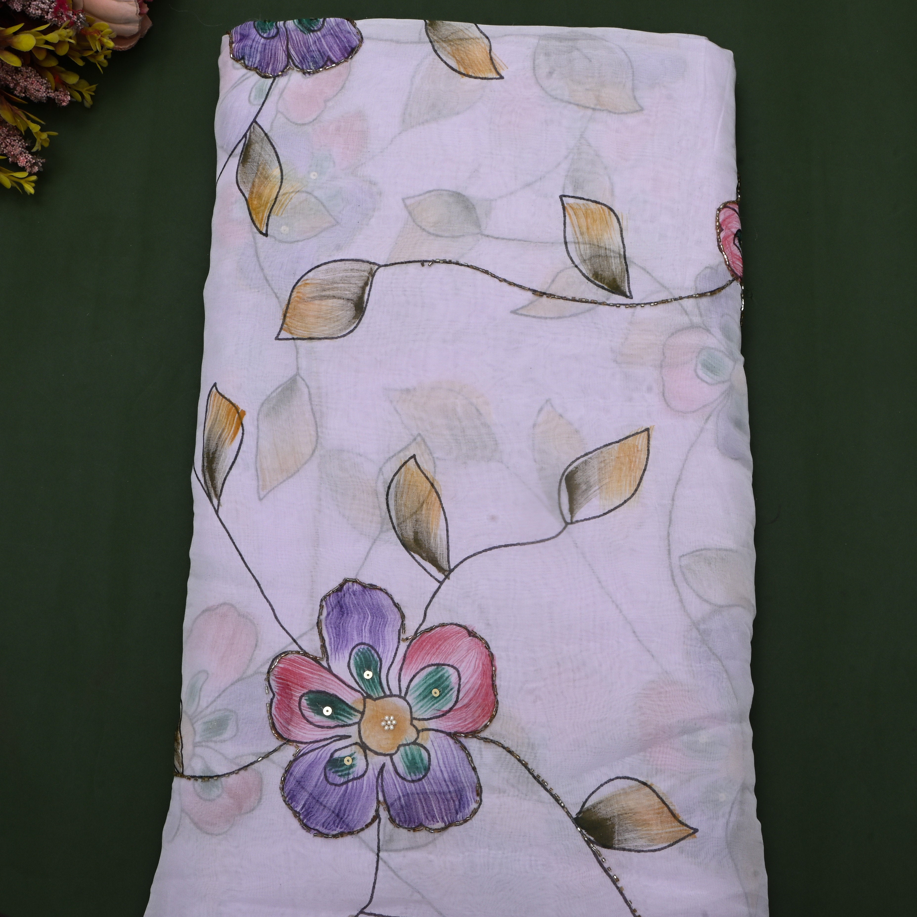 Light Lavender Floral Printed Organza Fabric