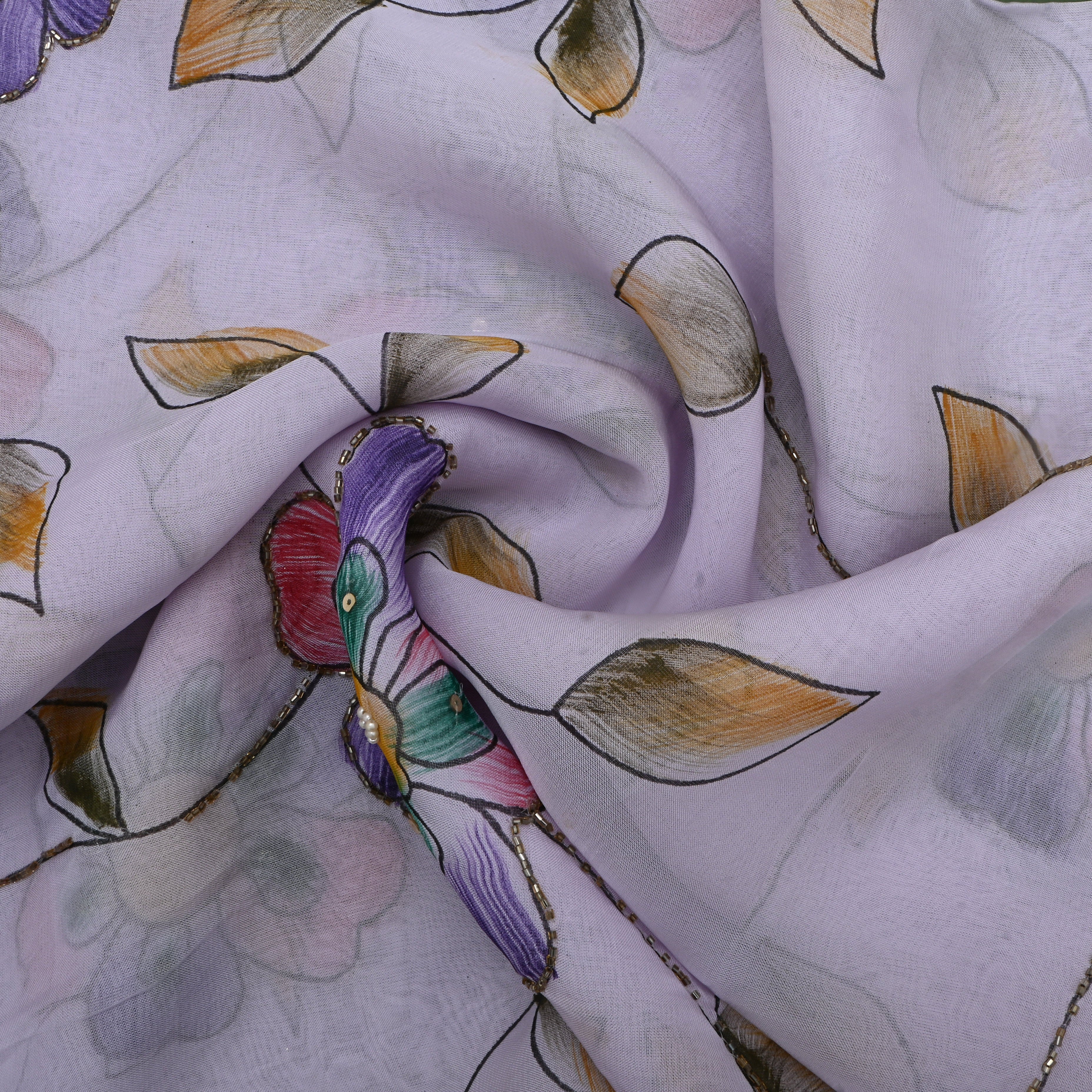 Light Lavender Floral Printed Organza Fabric