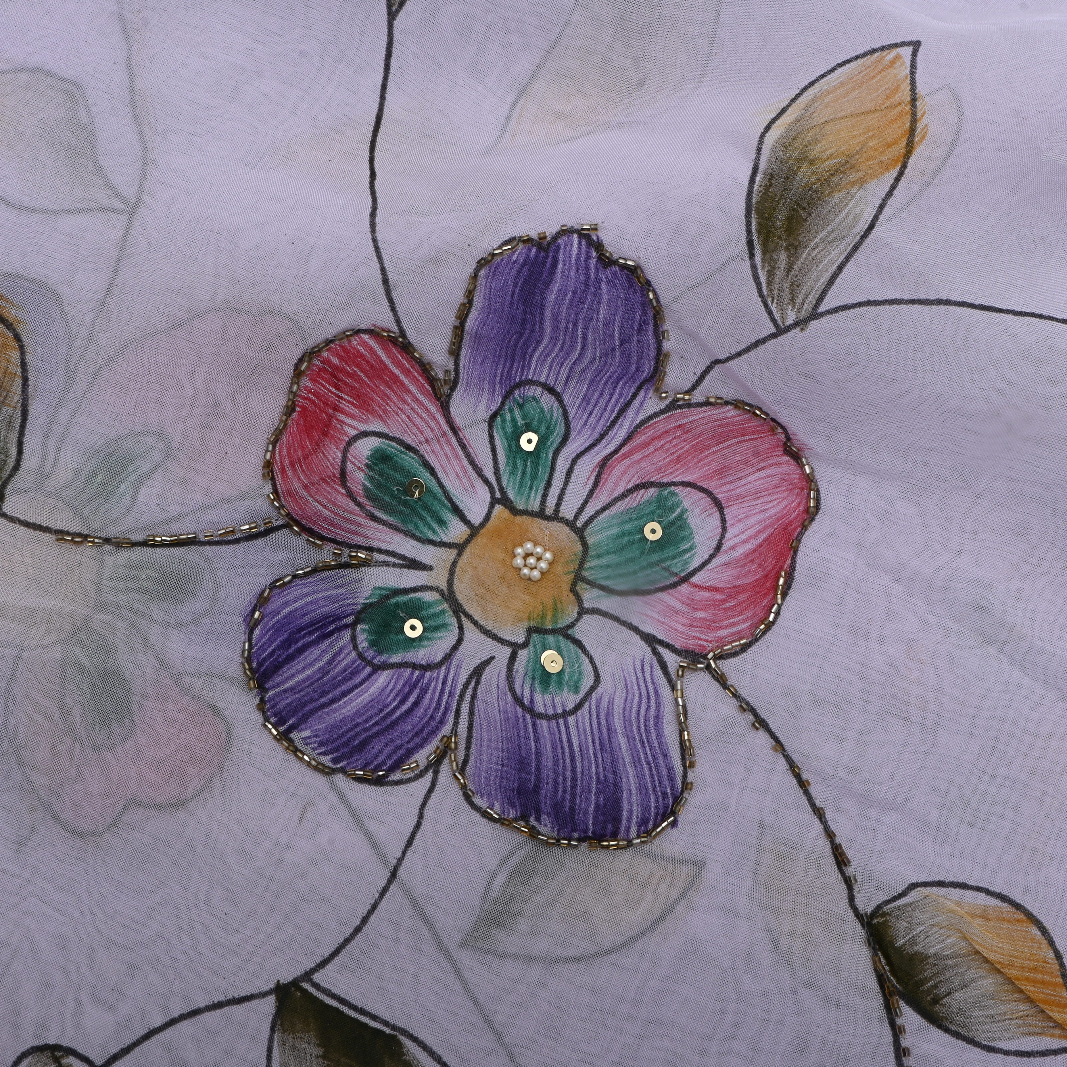 Light Lavender Floral Printed Organza Fabric